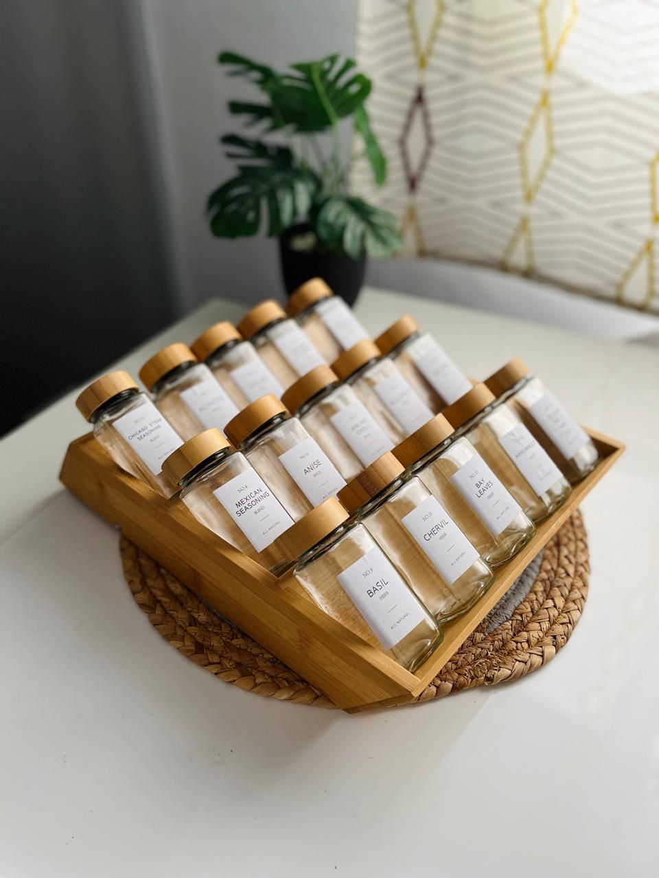 (Large set) Set of 15 glass jars 150ml+bamboo stairs (NEW)