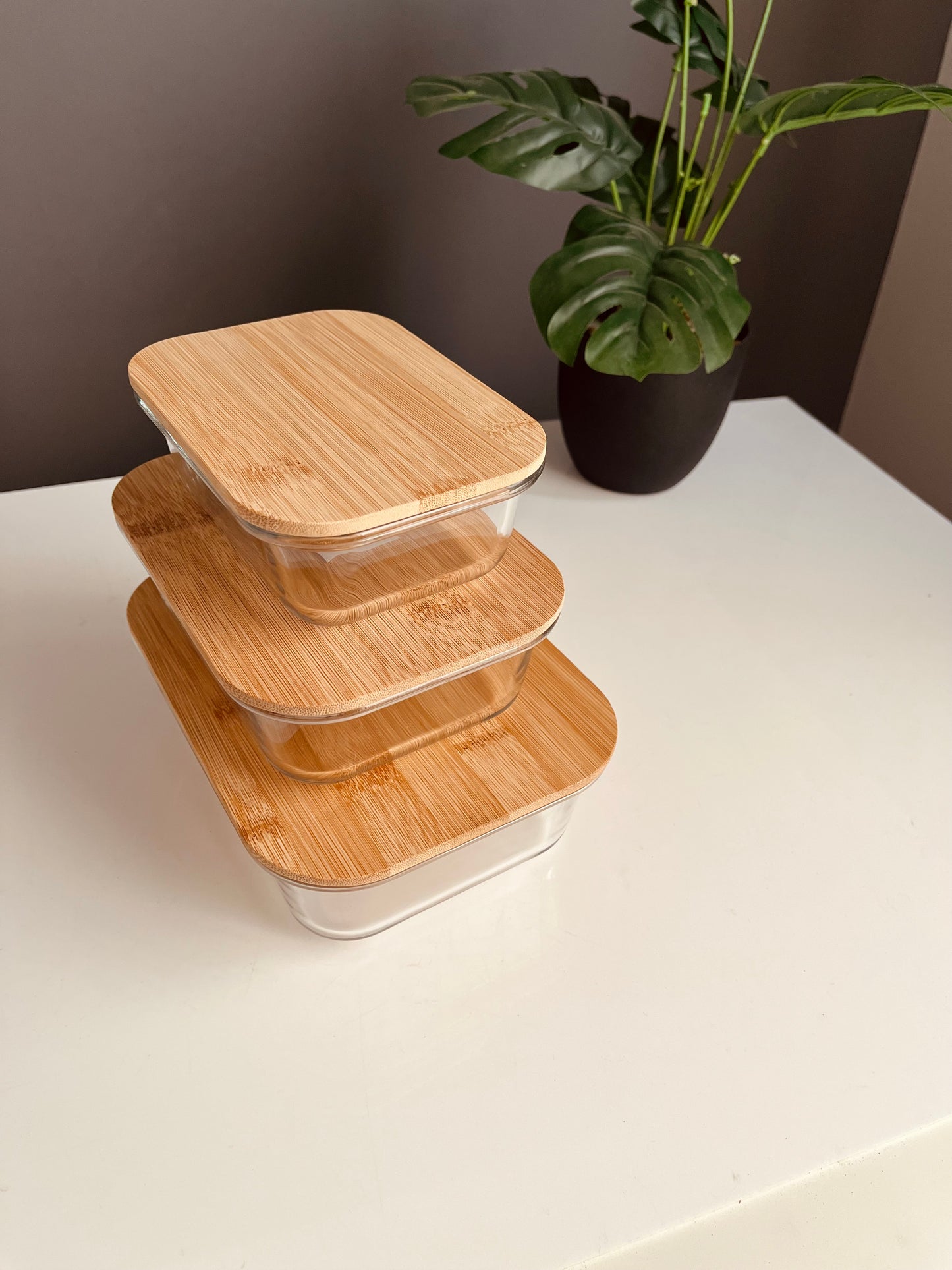 Set of 3(byrex) New fridge storage wooden lid(410ml-680ml-1040ml)