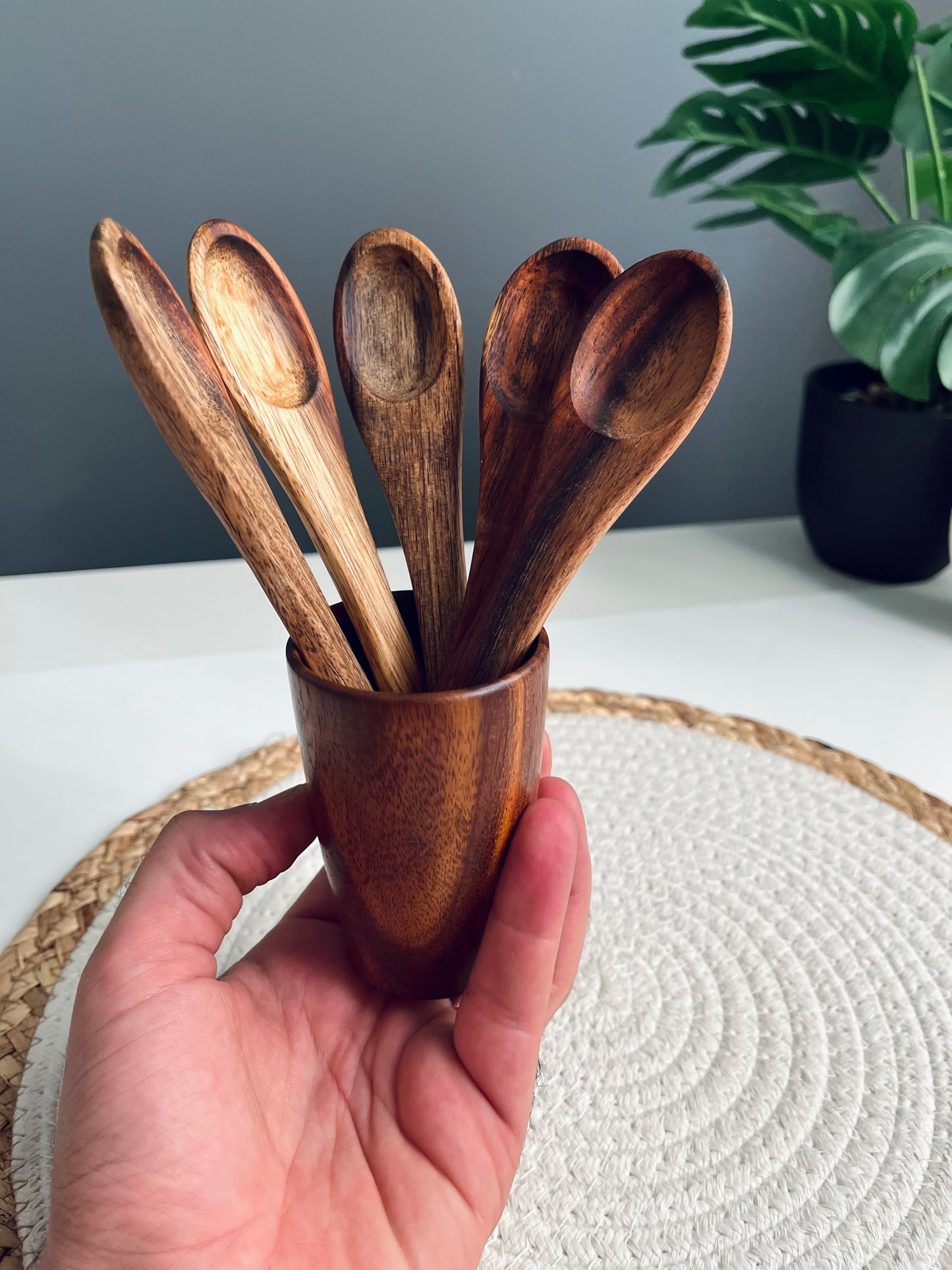 Spices Wooden Spoons Set - 5 Pc + small wooden holder