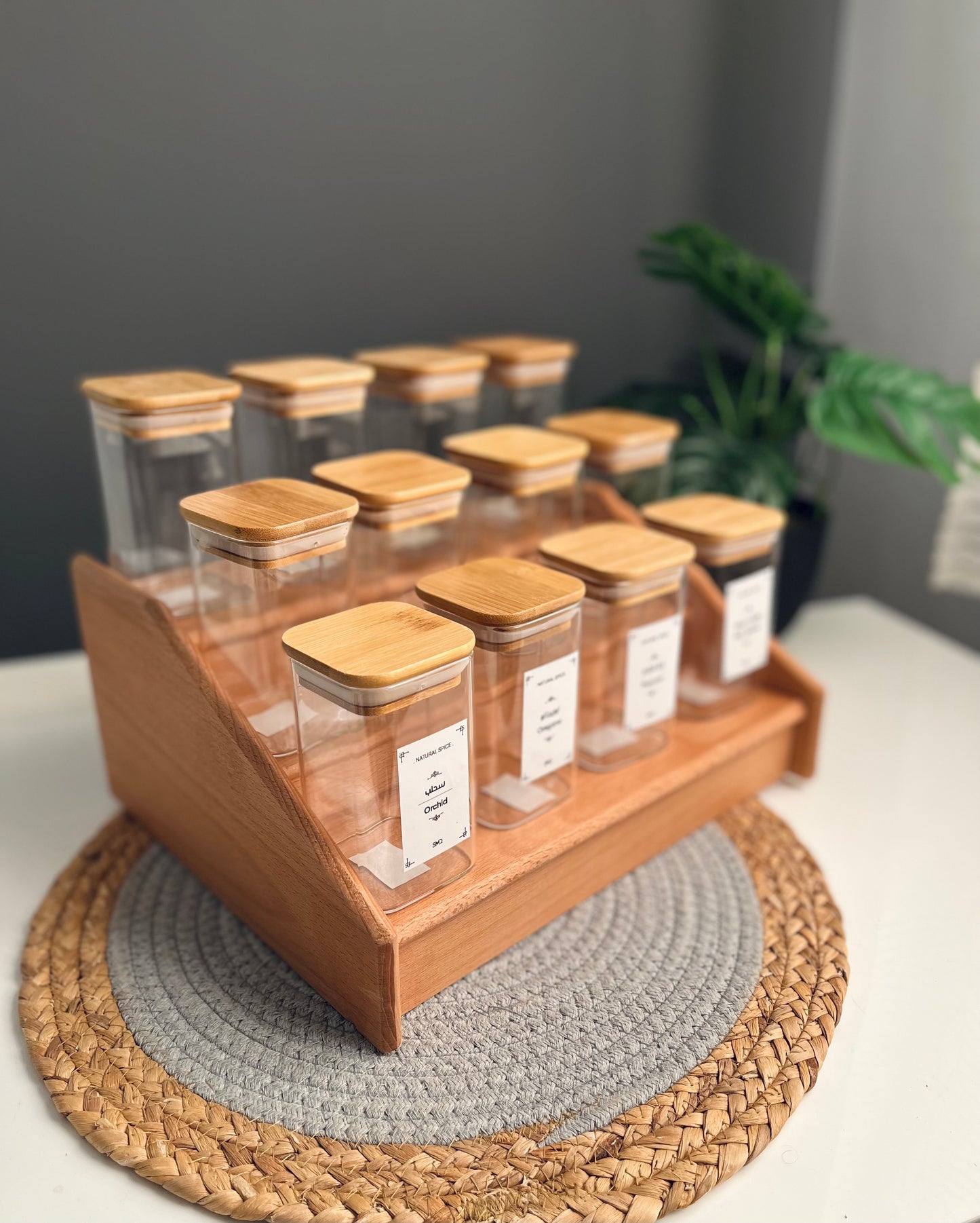 Set of 12 (square)glass jars with zaan stairs 250ml