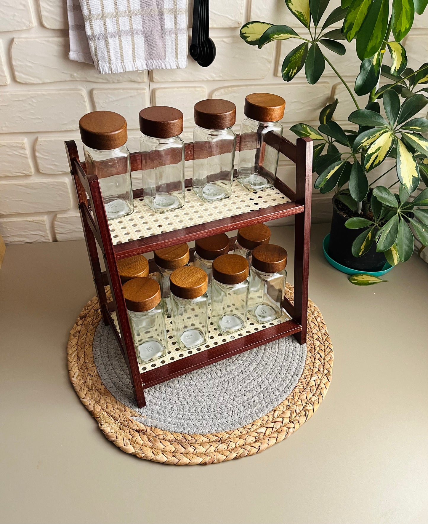 Set of 12 glass jars with stand(غامق)