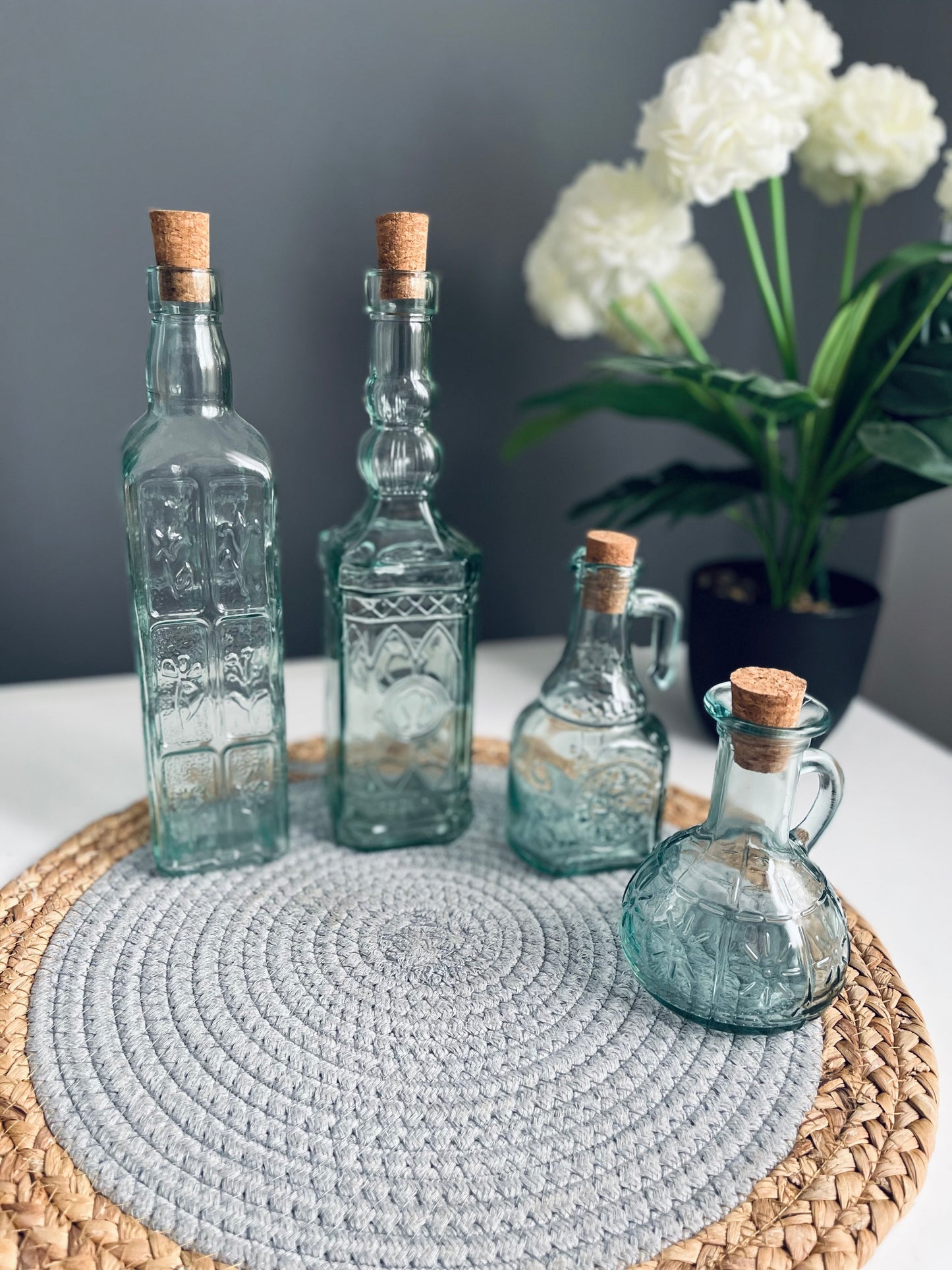 set of 4 glass oil bottles