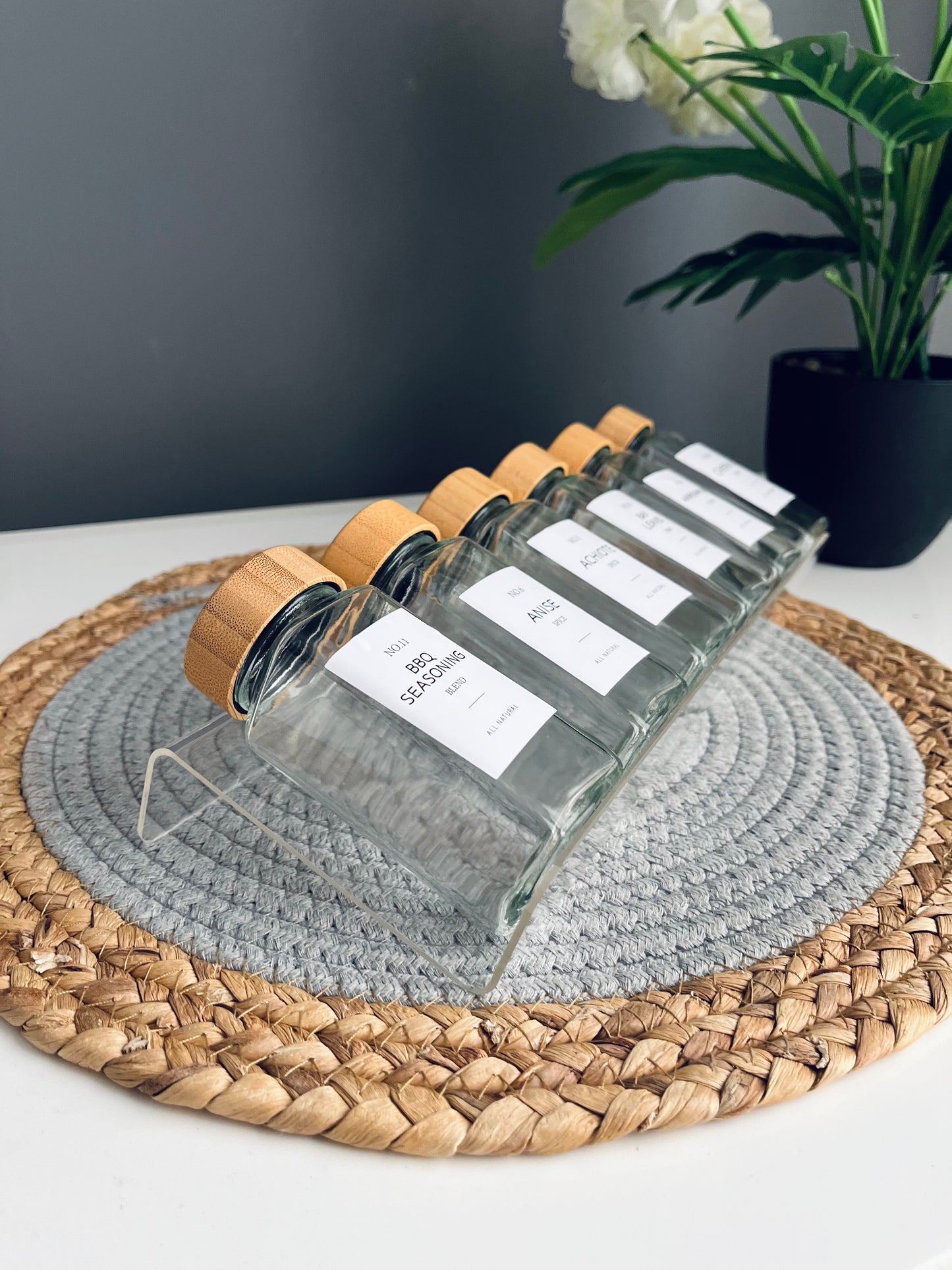 Set of 6 glass jars 150ml with (acrylic drawer )organizer
