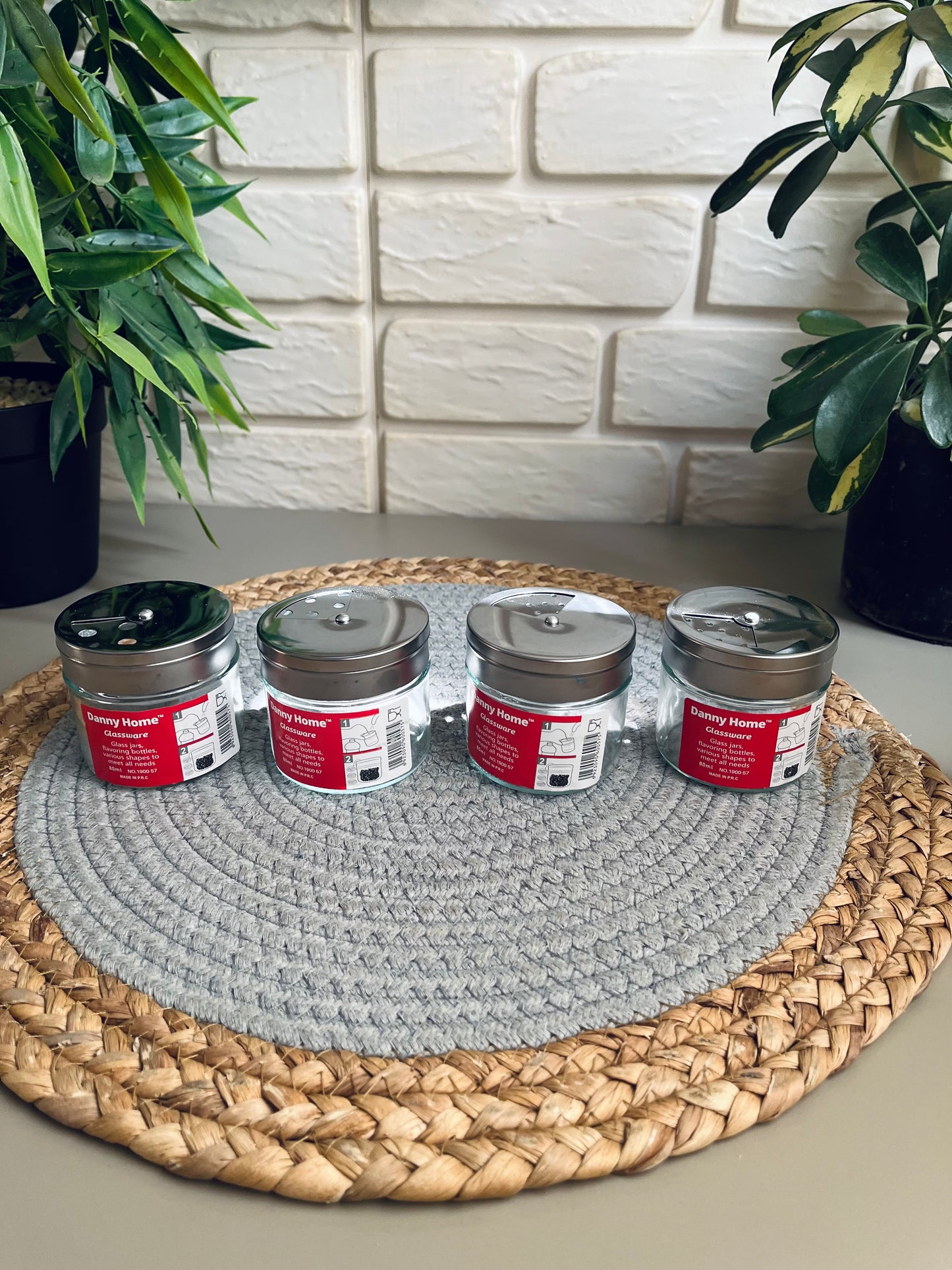 Set of 4 glass jars with stainless 80ml lid(code1900-57)