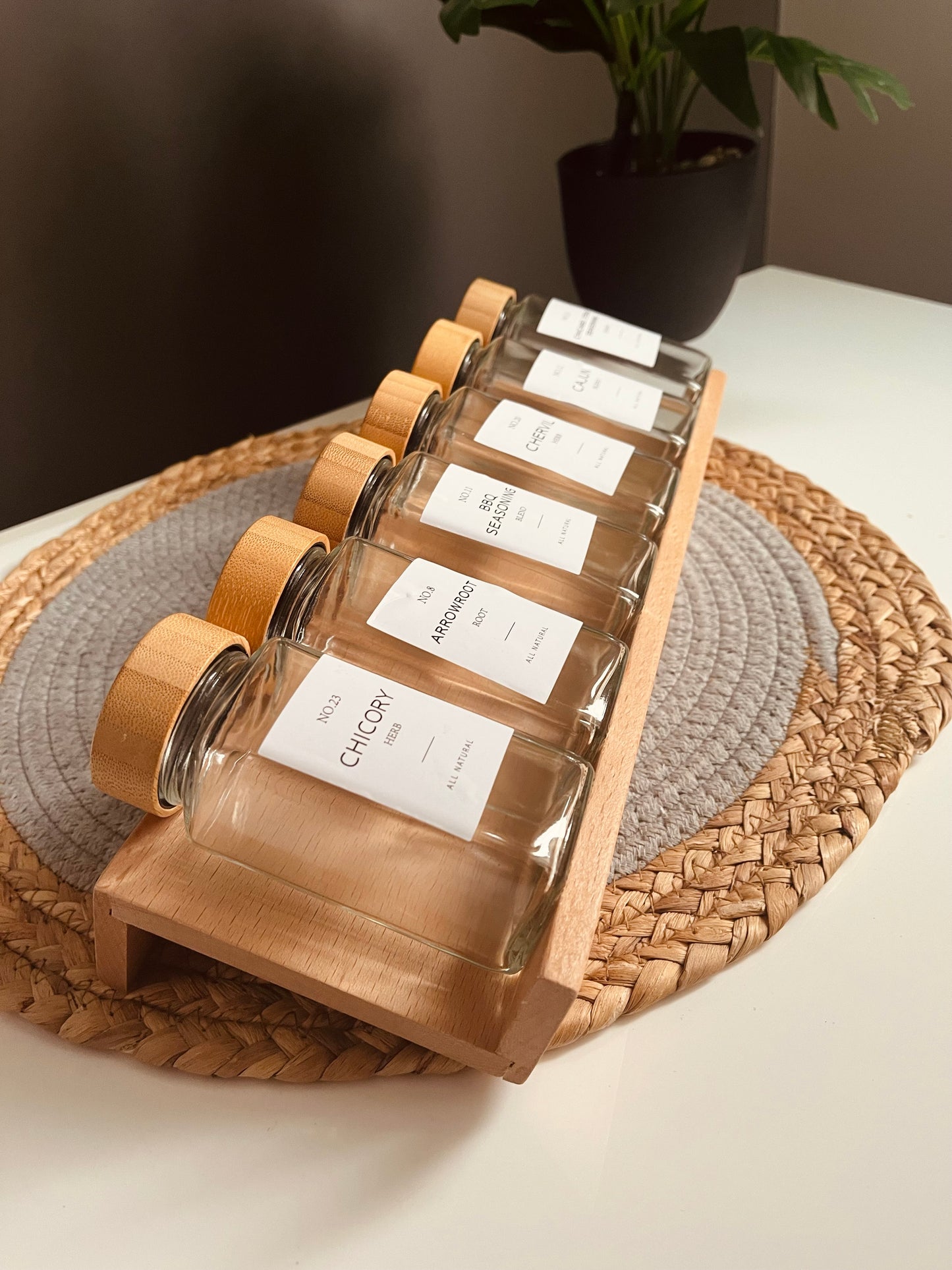 Set of 6 glass jars 150ml with zan drawer organizer