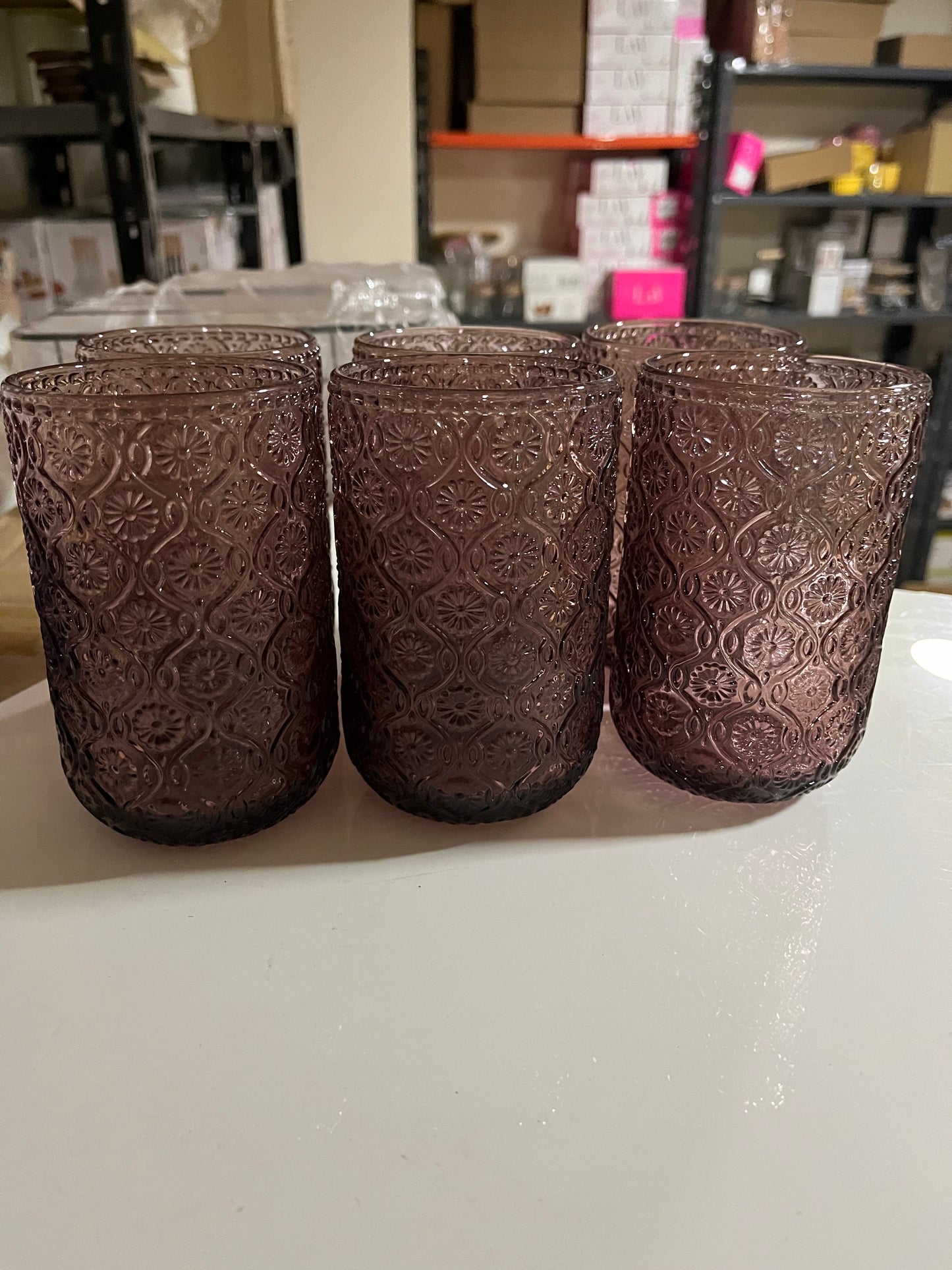 طقم 6 كوبيات (كبير) ( احمر منقرش)High Quality Glass