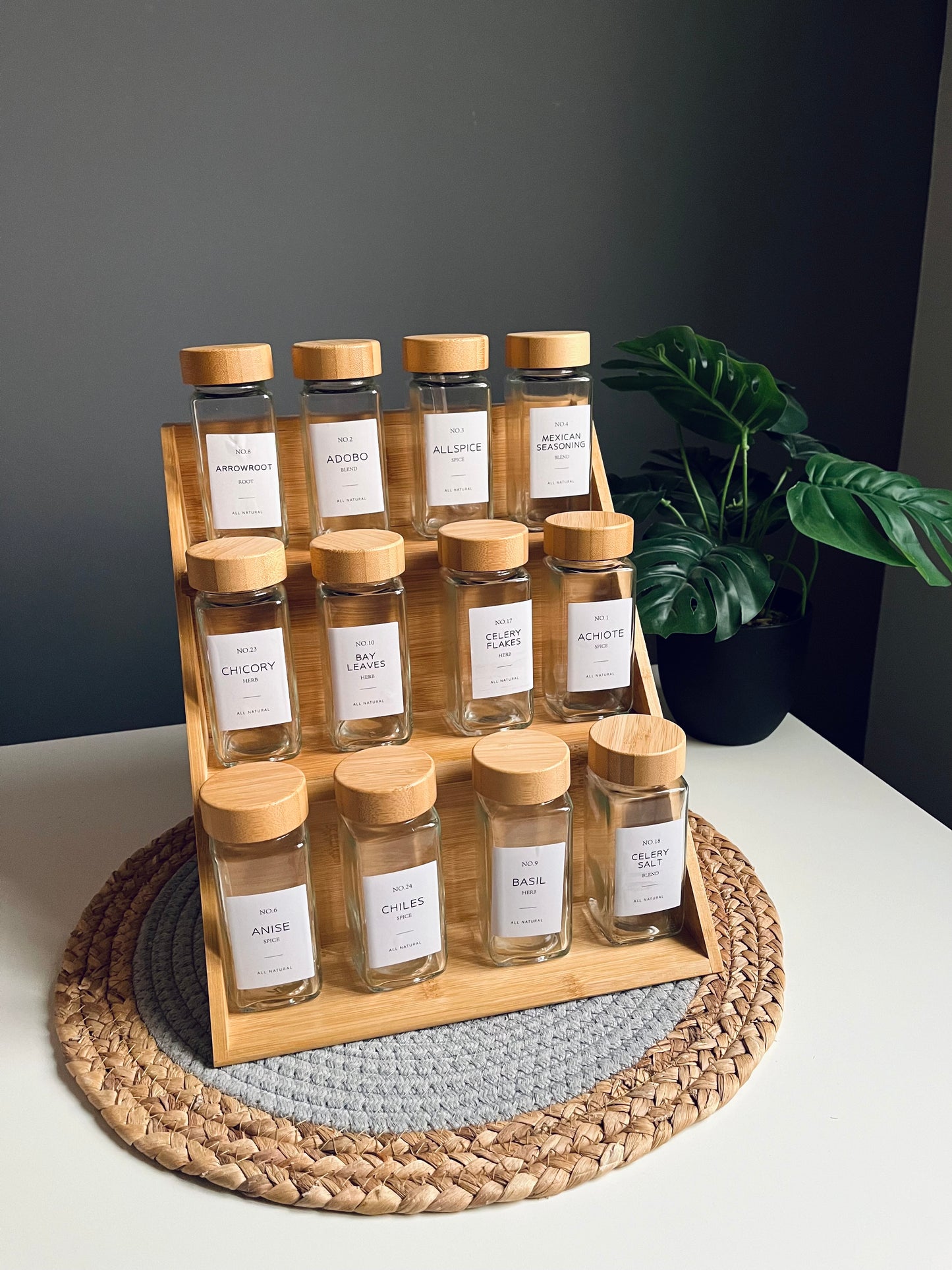 Set of 12 glass jars 150ml+bamboo stairs (NEW)