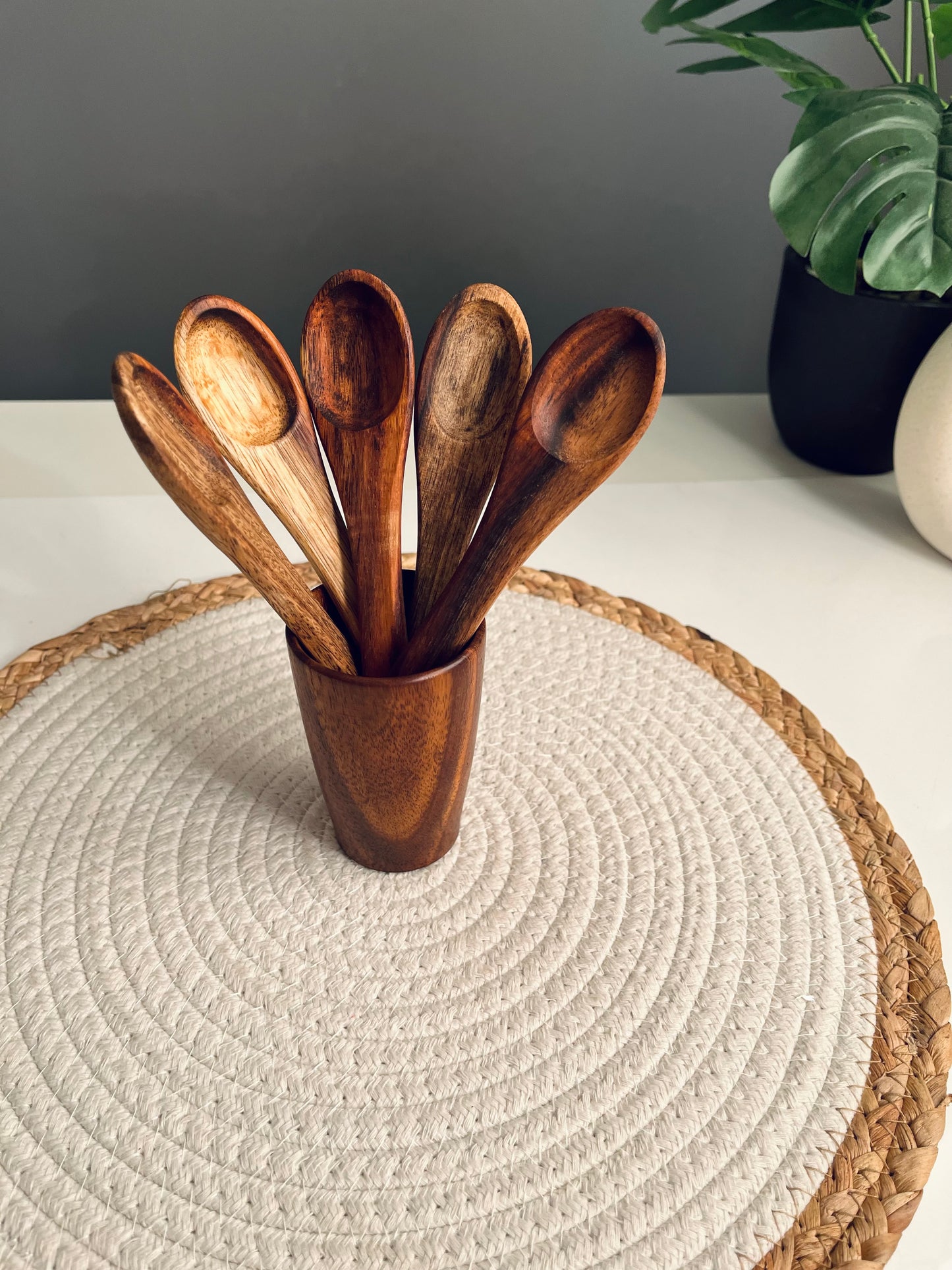 Spices Wooden Spoons Set - 5 Pc + small wooden holder