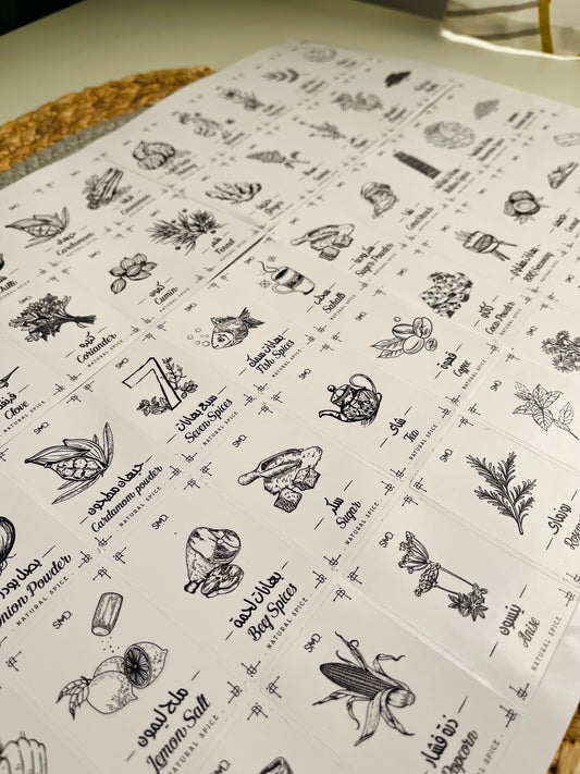 55 stickers for spices (رسومات) size 3.5cm*5cm