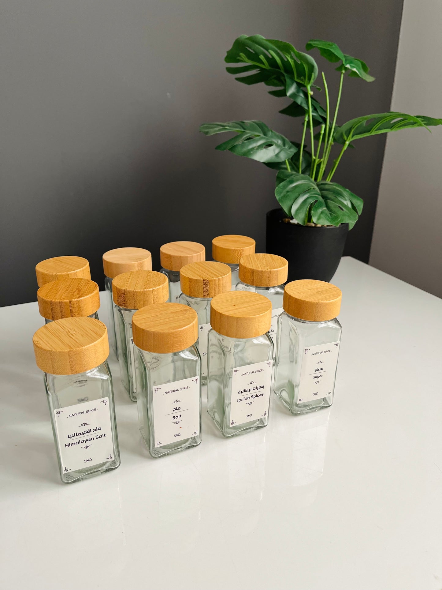 Set of 12 square 150ml glass jars