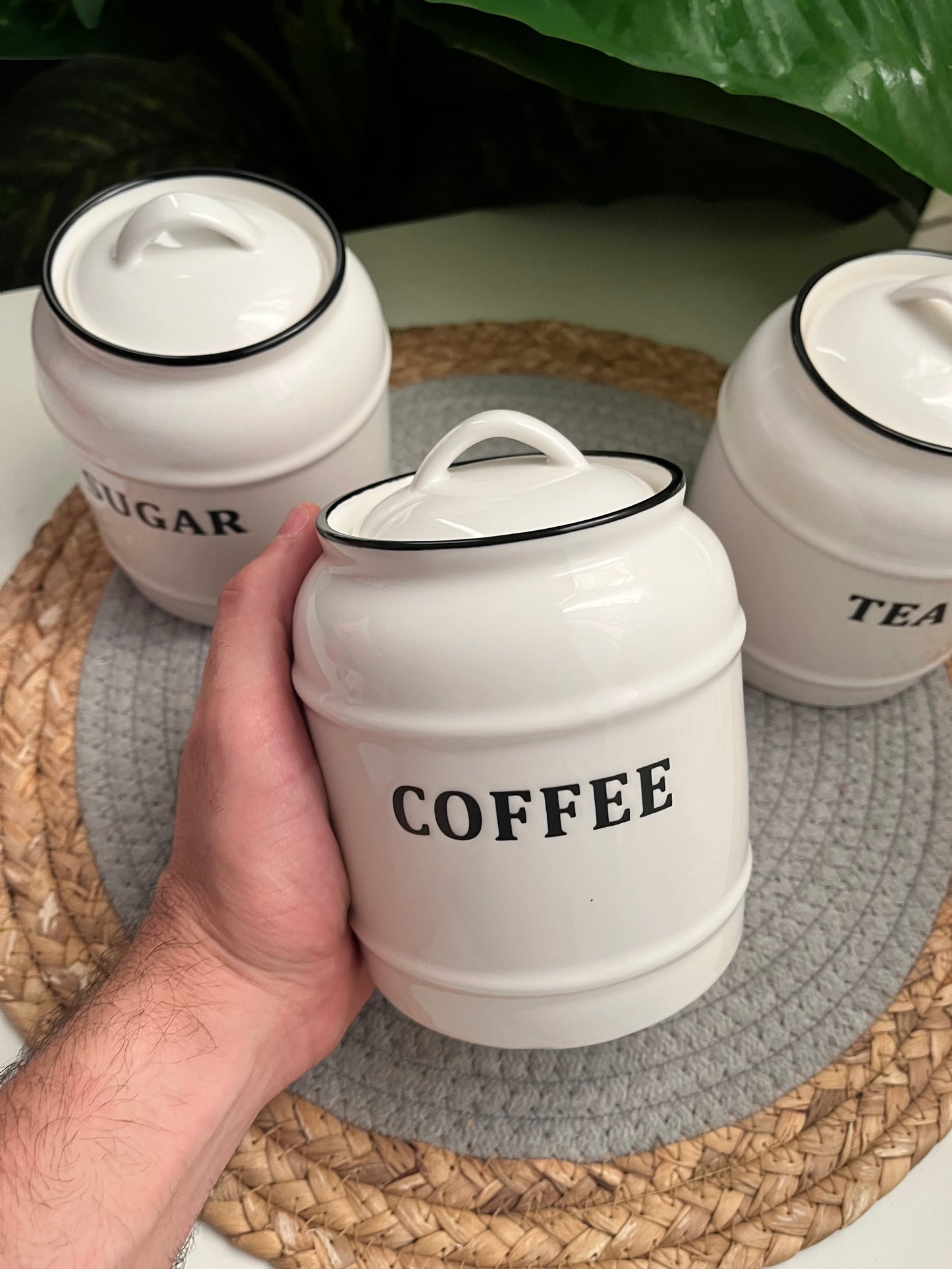 Set of 3 porcelain jars(coffe/sugar/tea)0.9L