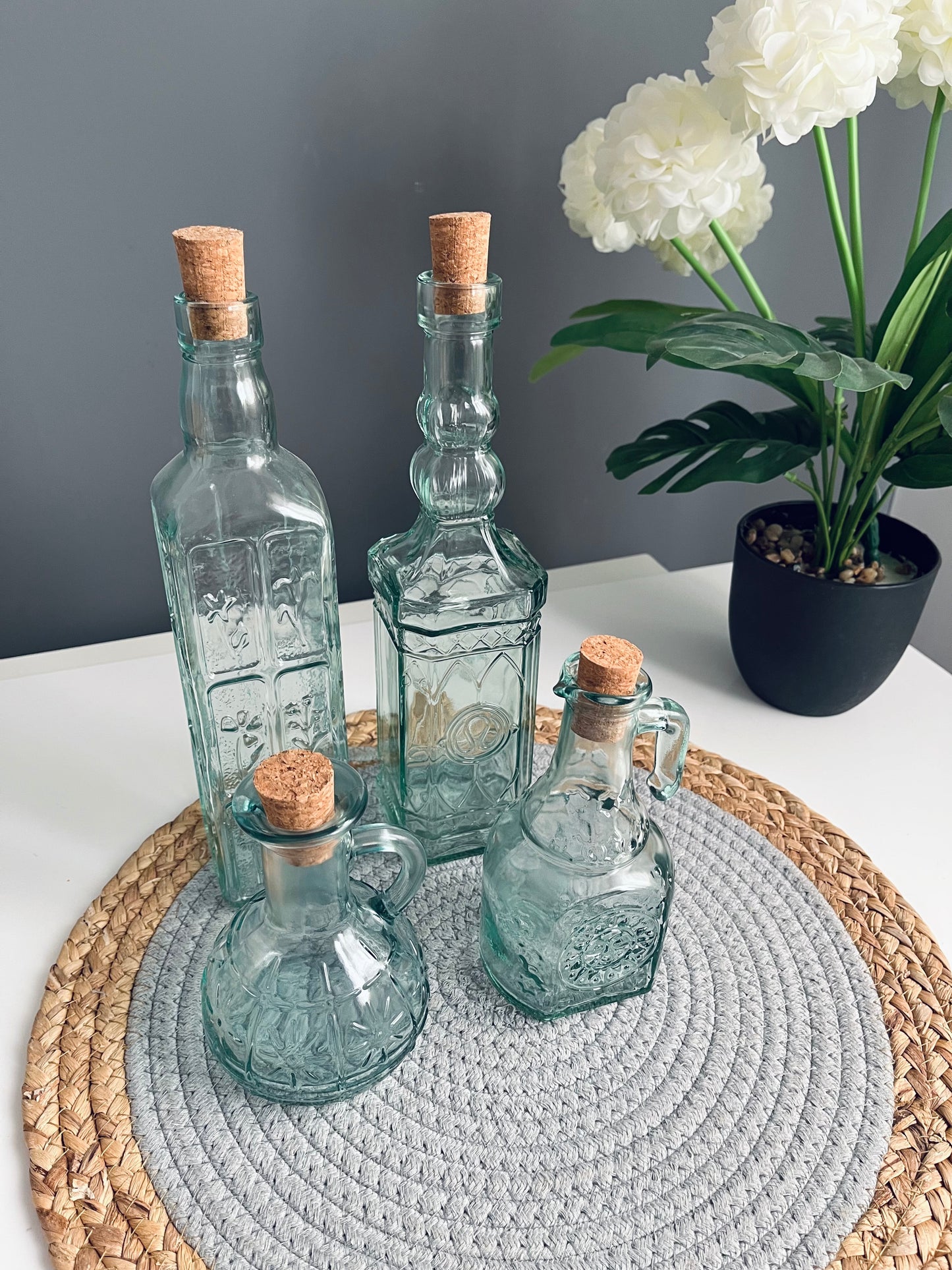 set of 4 glass oil bottles