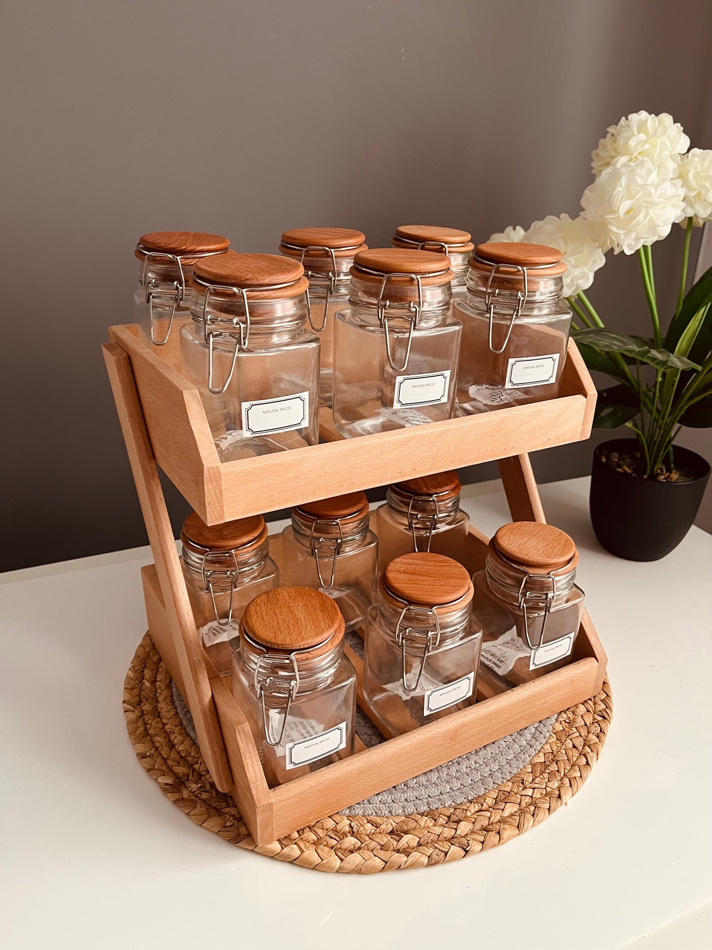 Set of 12 (كلبس) glass jars 300ml + Strips organizer