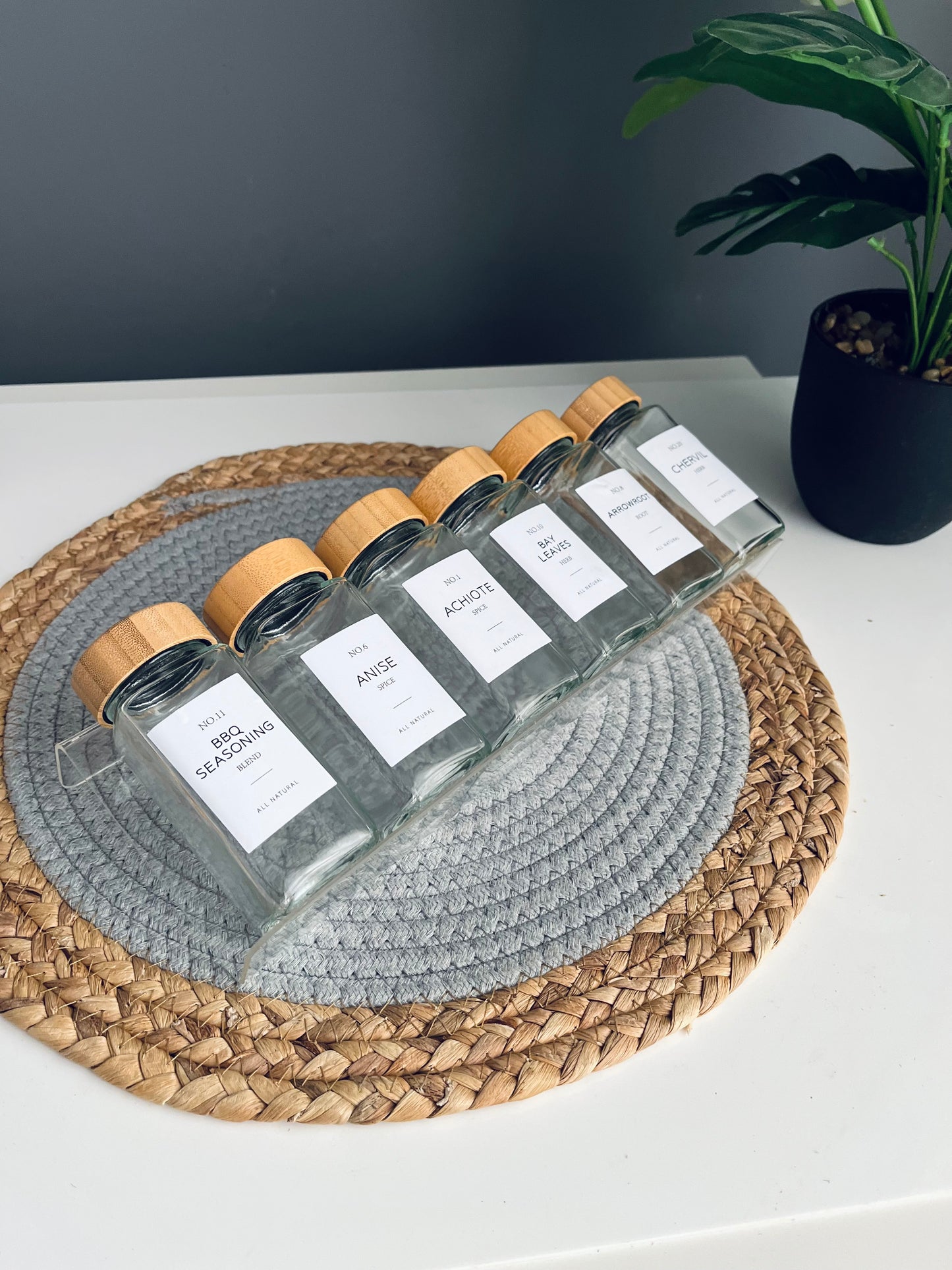 Set of 6 glass jars 150ml with (acrylic drawer )organizer
