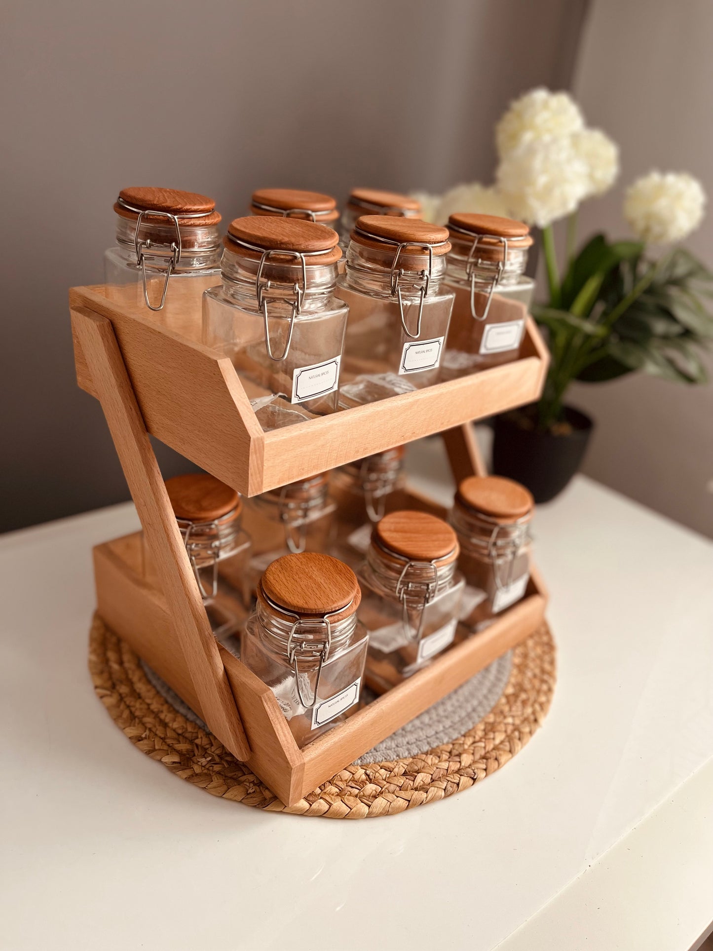 Set of 12 (كلبس) glass jars 300ml + Strips organizer