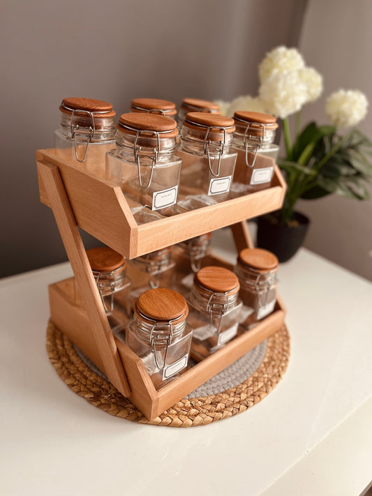 Set of 12 (كلبس) glass jars 300ml + Strips organizer