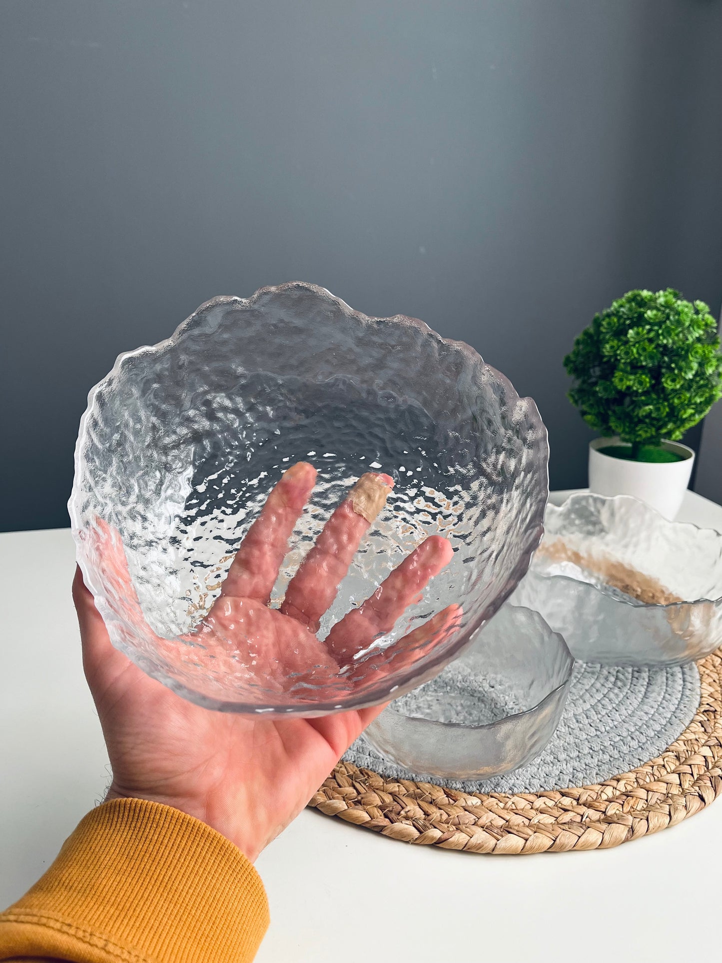 (شفاف)Set 3 glass bowls 20cm-17cm-13cm