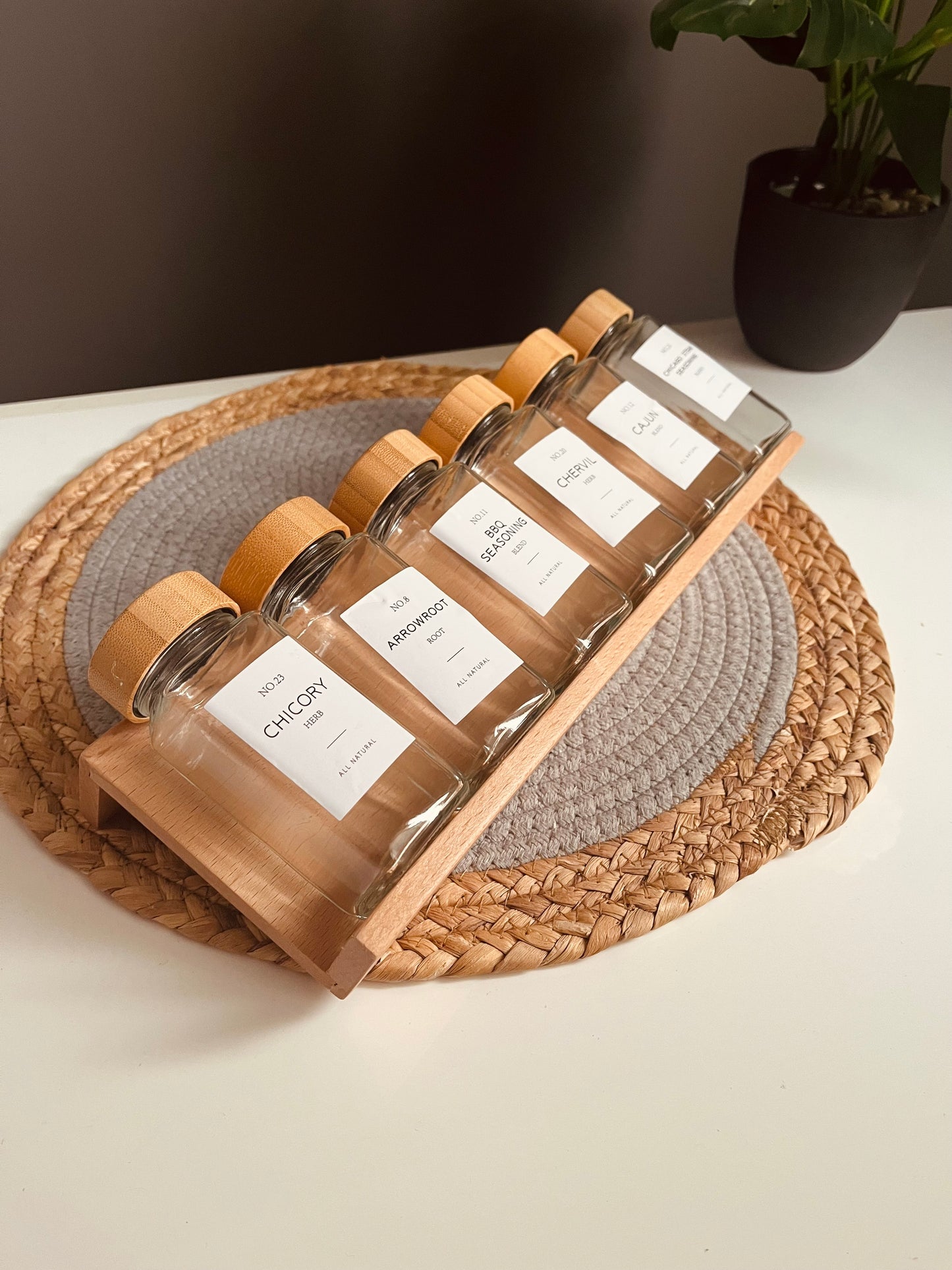 Set of 6 glass jars 150ml with zan drawer organizer