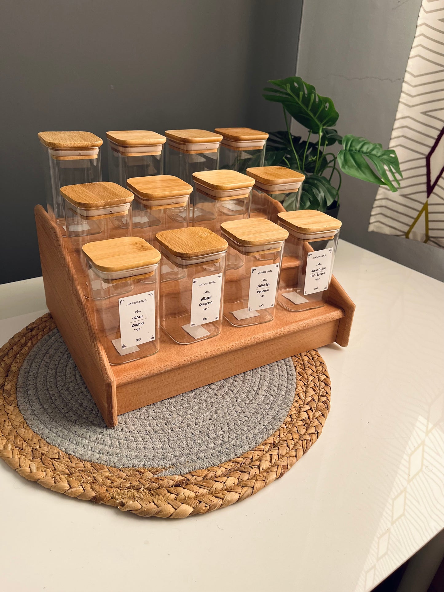 Set of 12 (square)glass jars with zaan stairs 250ml