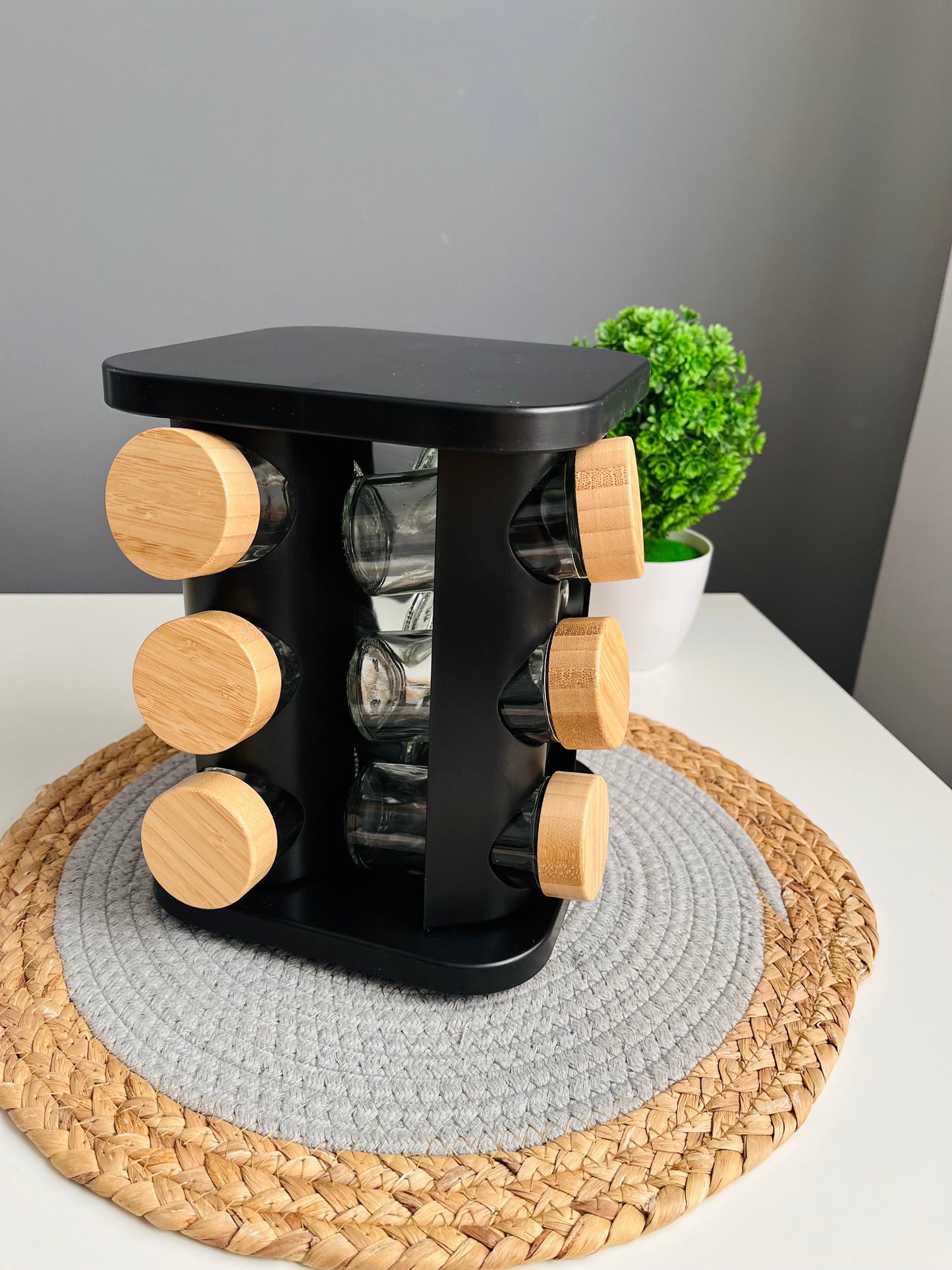 Set of 12 glass jars 150ml + black holder