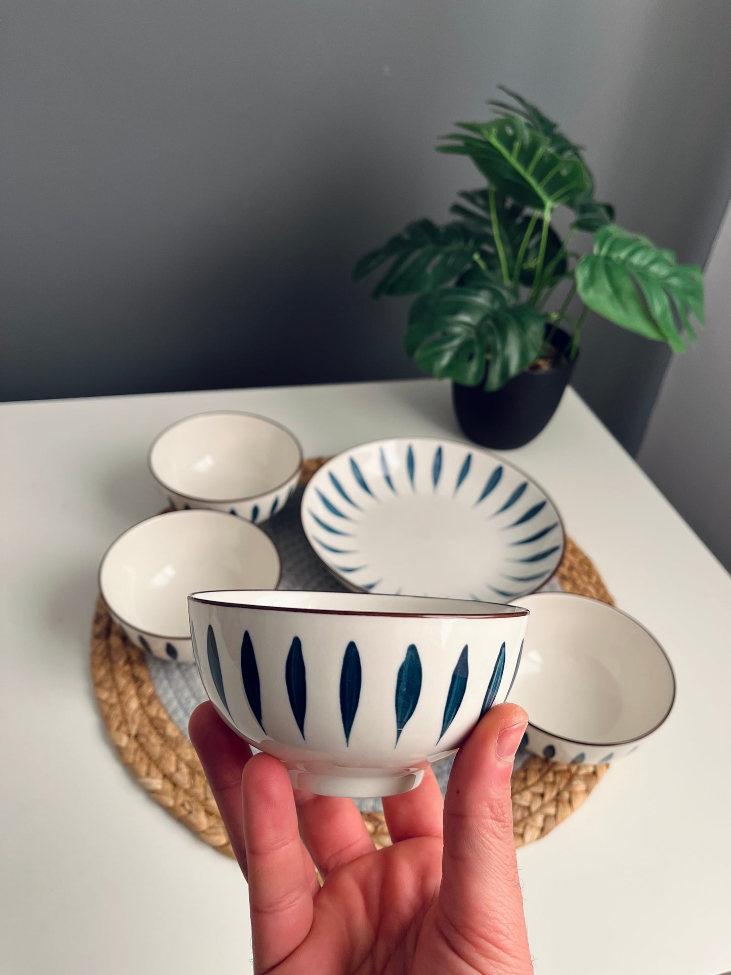 Set of 5 pieces (4bowles+one plate)خطوط
