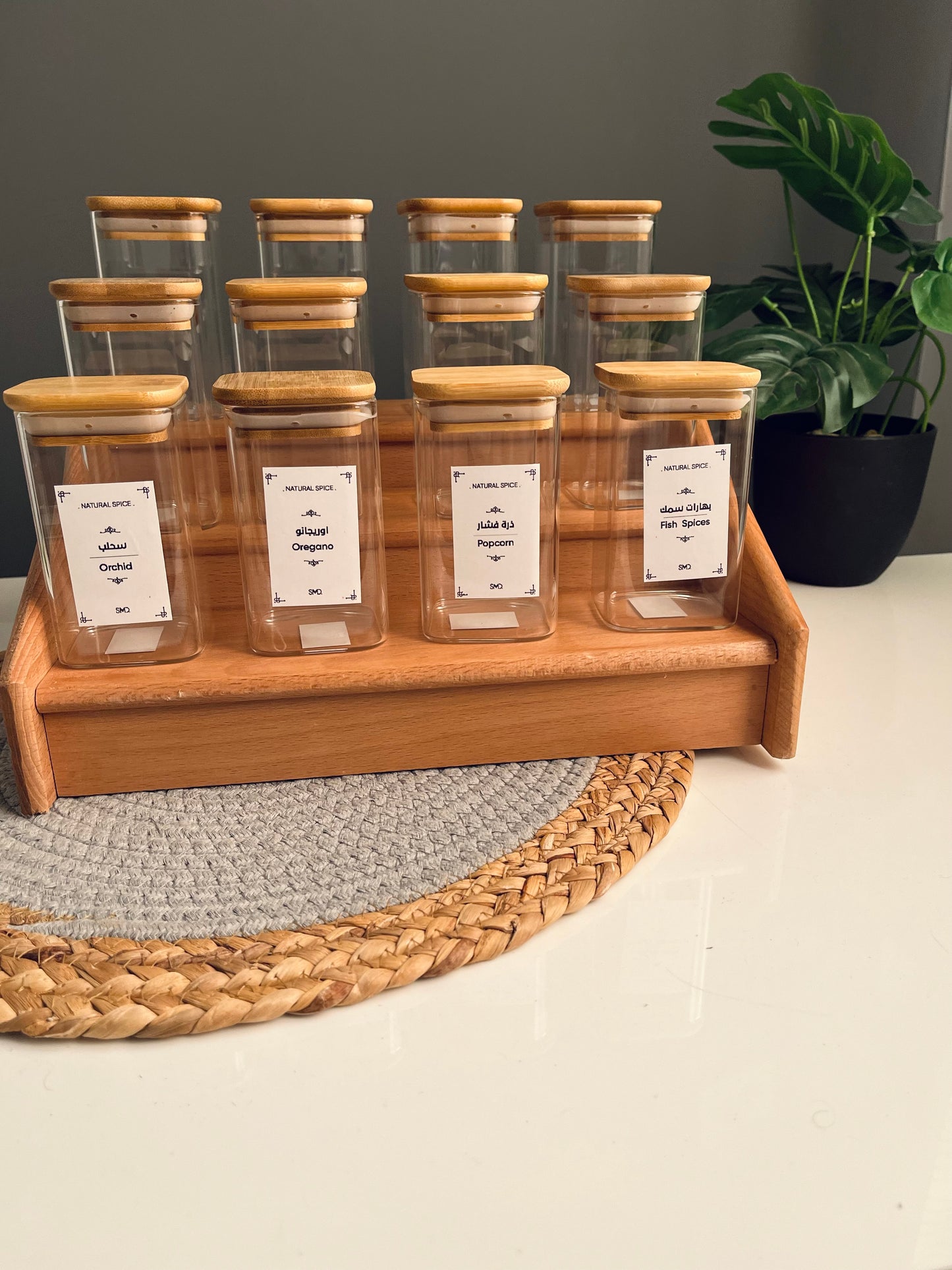 Set of 12 (square)glass jars with zaan stairs 250ml