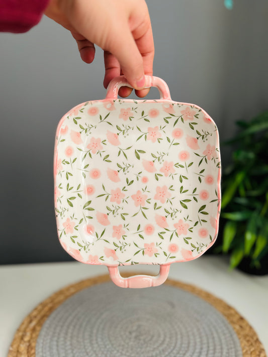 طبق مربع بيد بورسلين ورد(c140)