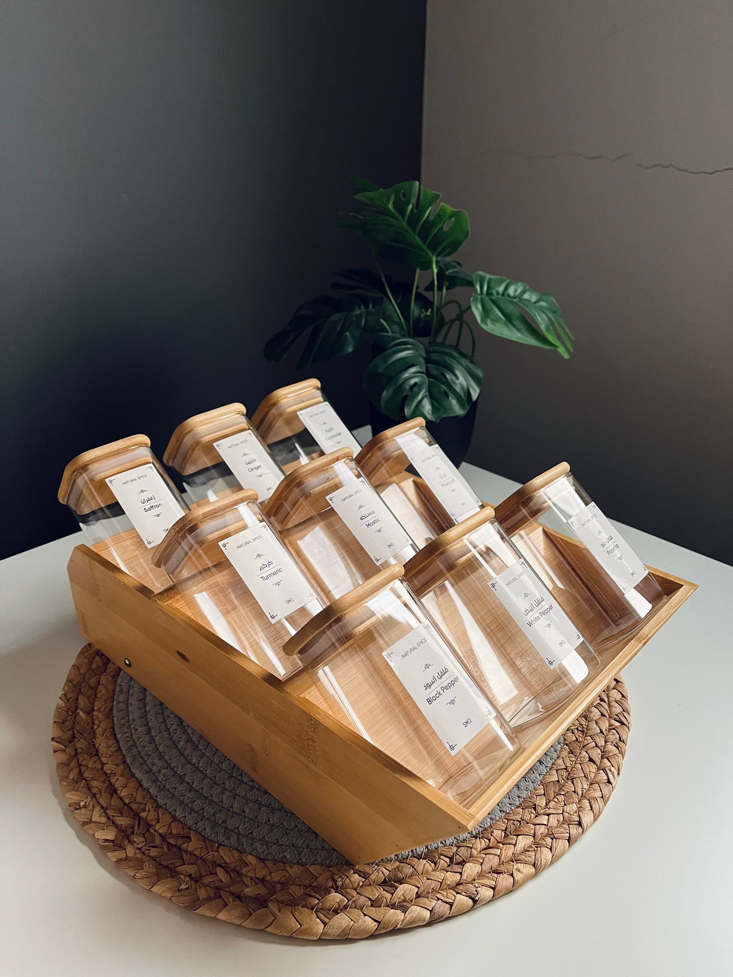 Set of 9 glass jars 250ml+bamboo stairs (NEW)