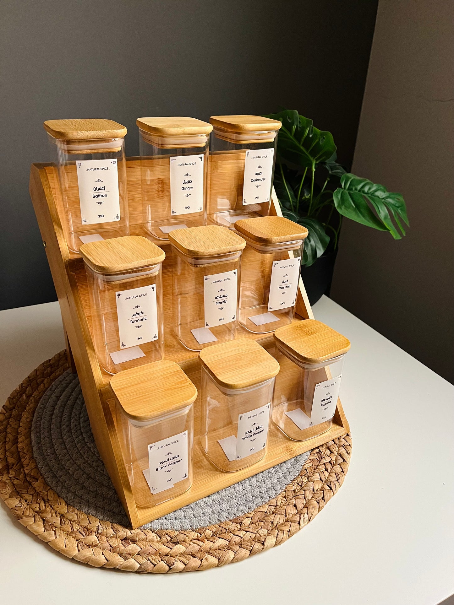 Set of 9 glass jars 250ml+bamboo stairs (NEW)