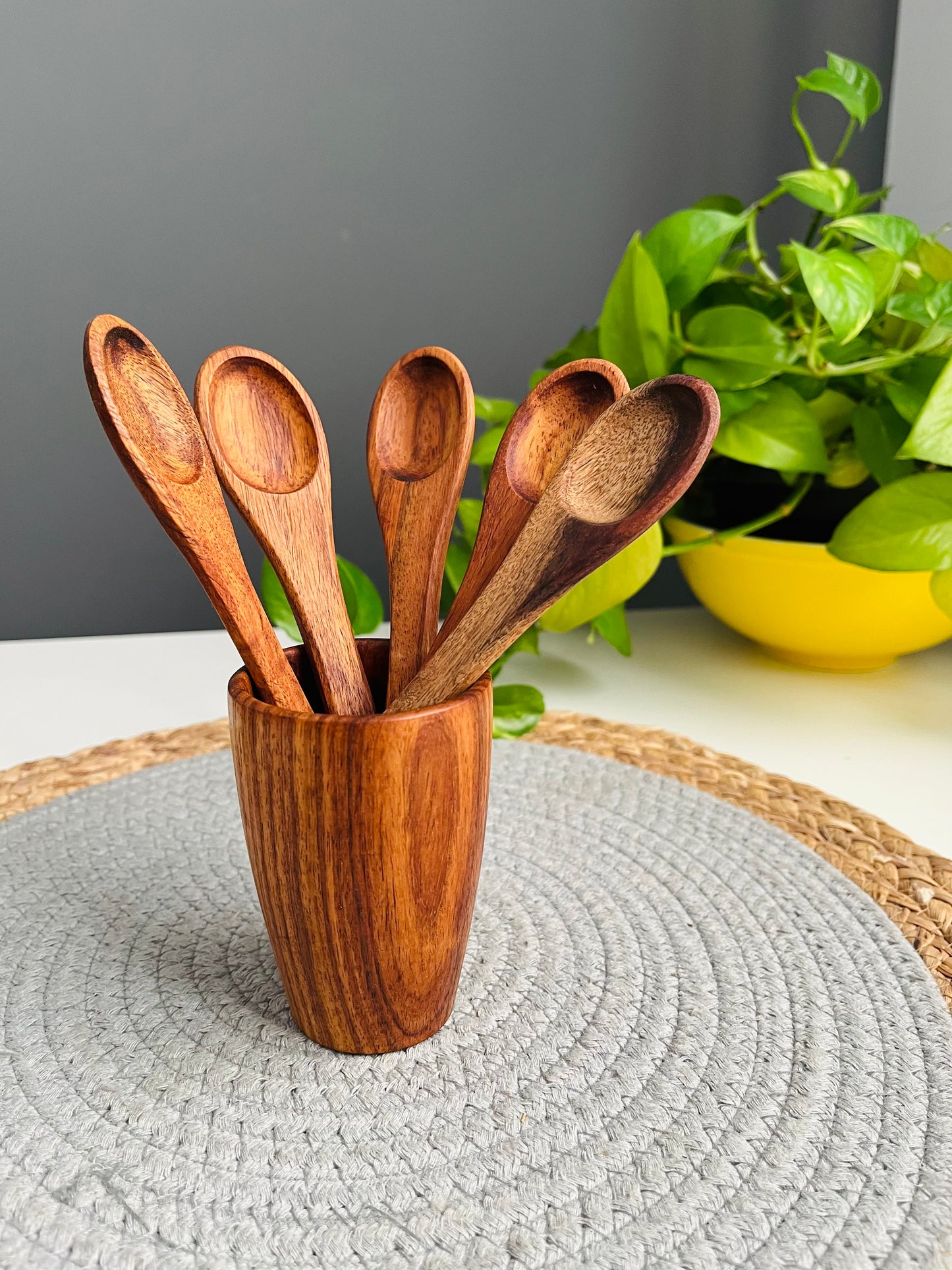 Spices Wooden Spoons Set - 5 Pc + small wooden holder