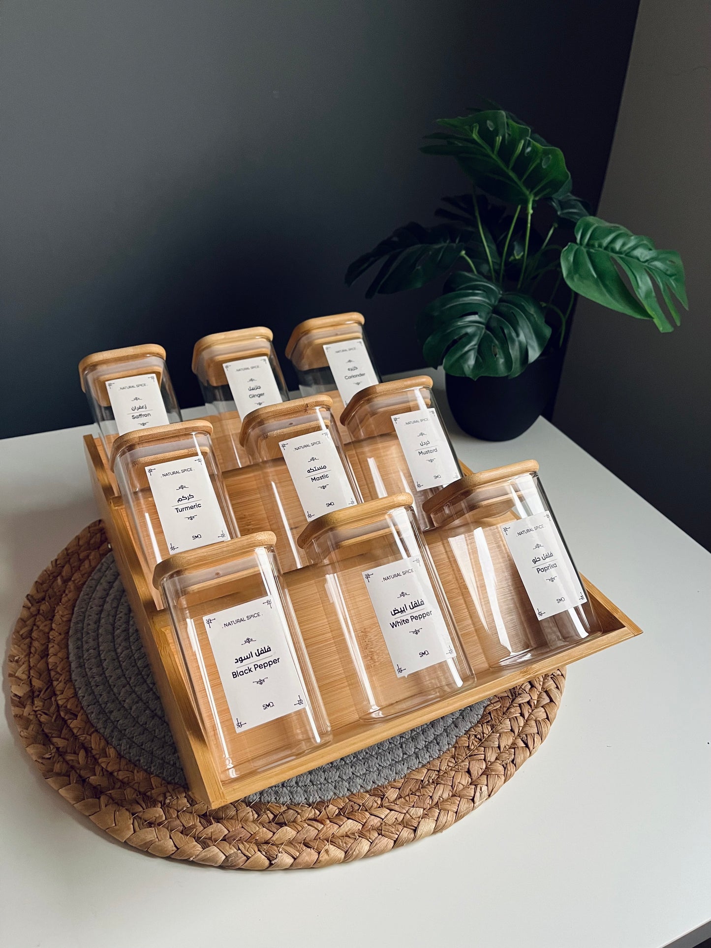 Set of 9 glass jars 250ml+bamboo stairs (NEW)