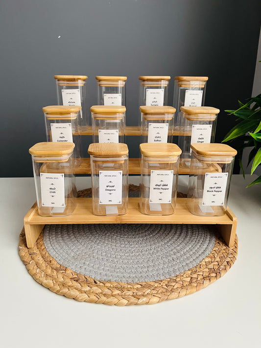 Set of 12 glass jars 250ml+سلم بمبو چامبو