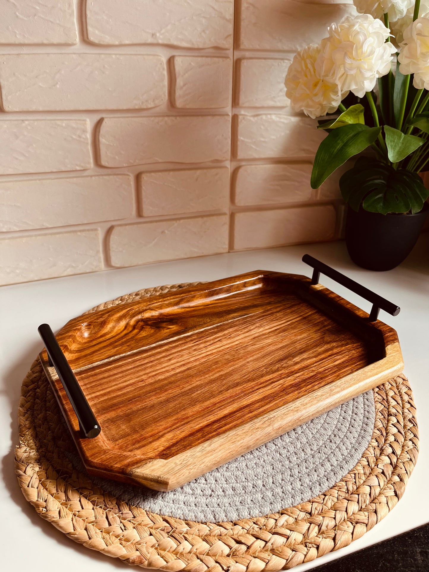 (NEW) Wooden tray small size 22x35cm(سرسوع غامق)