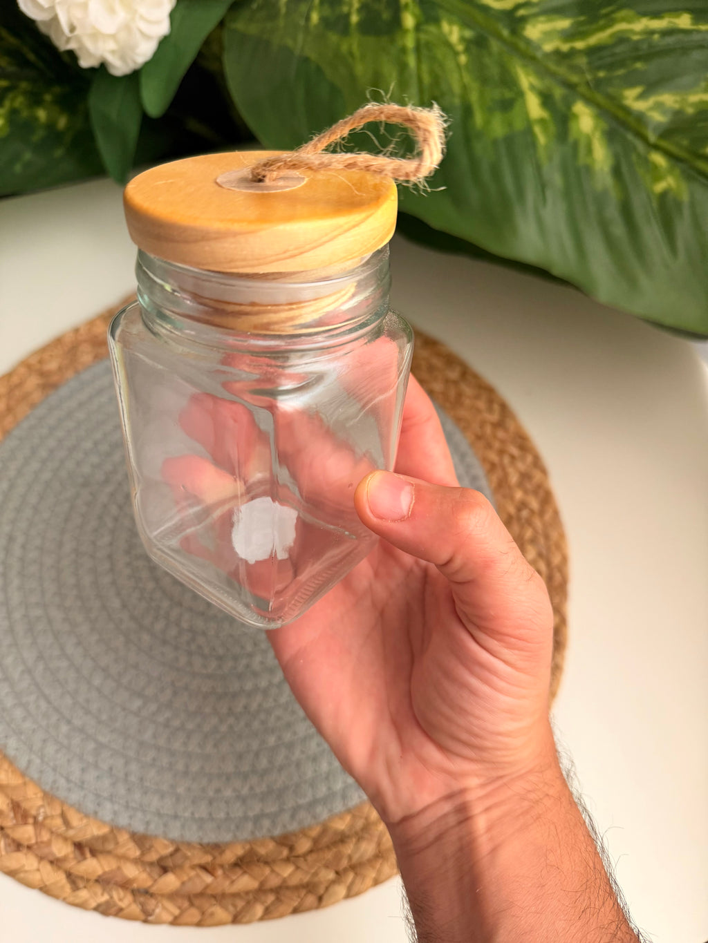 One glass jar 350ml (مستاطيل بالقطعه) (code333)