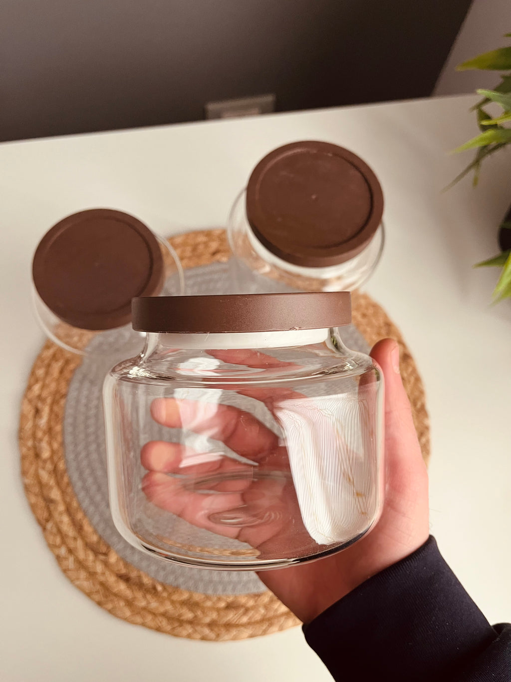 Set of 3 jars different sizes (code041)غطاء بلاستك خشبى