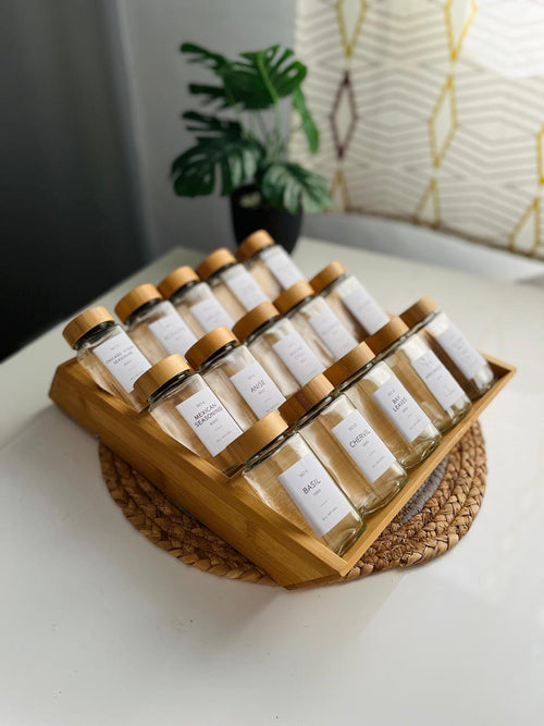 (Large set) Set of 15 glass jars 150ml+bamboo stairs (NEW)