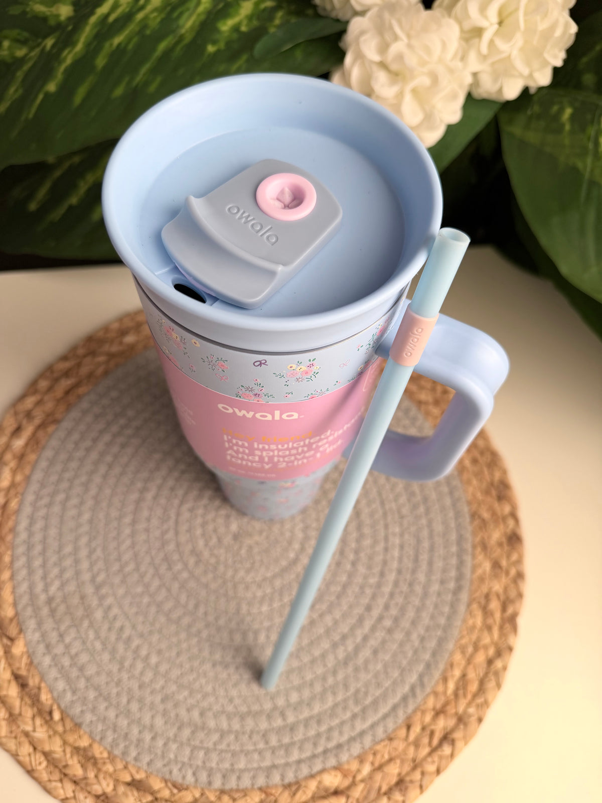 زجاجه OWALA حجم كبير (كود 966)-أزرق ورد-1200ml