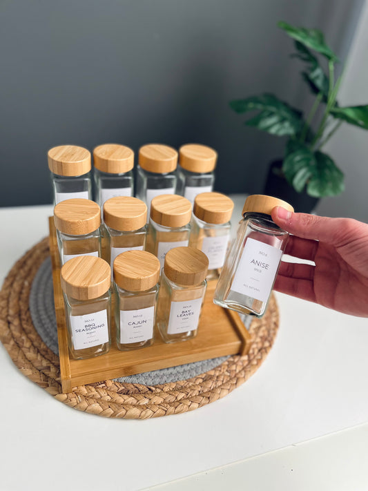 Set of 12 square 150ml glass jars + Small stairs