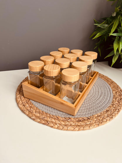 Set of 12 glass jars 150ml + new organiz(bamboo)