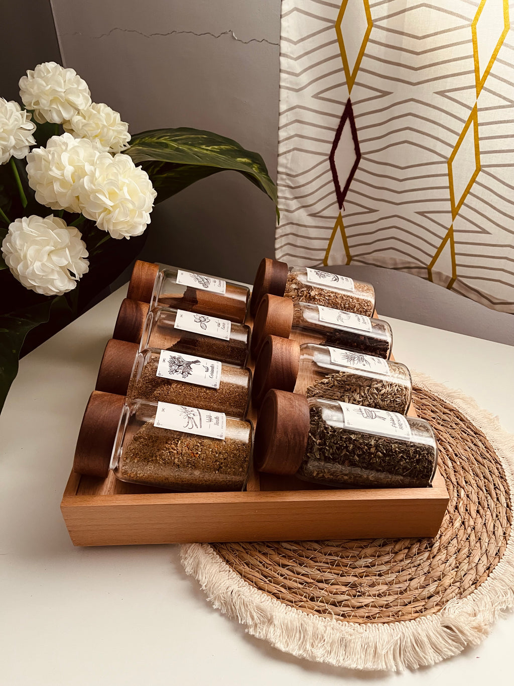 Set 8 glass  jars 300ml+ Drawer organizer (without sticker)غامق