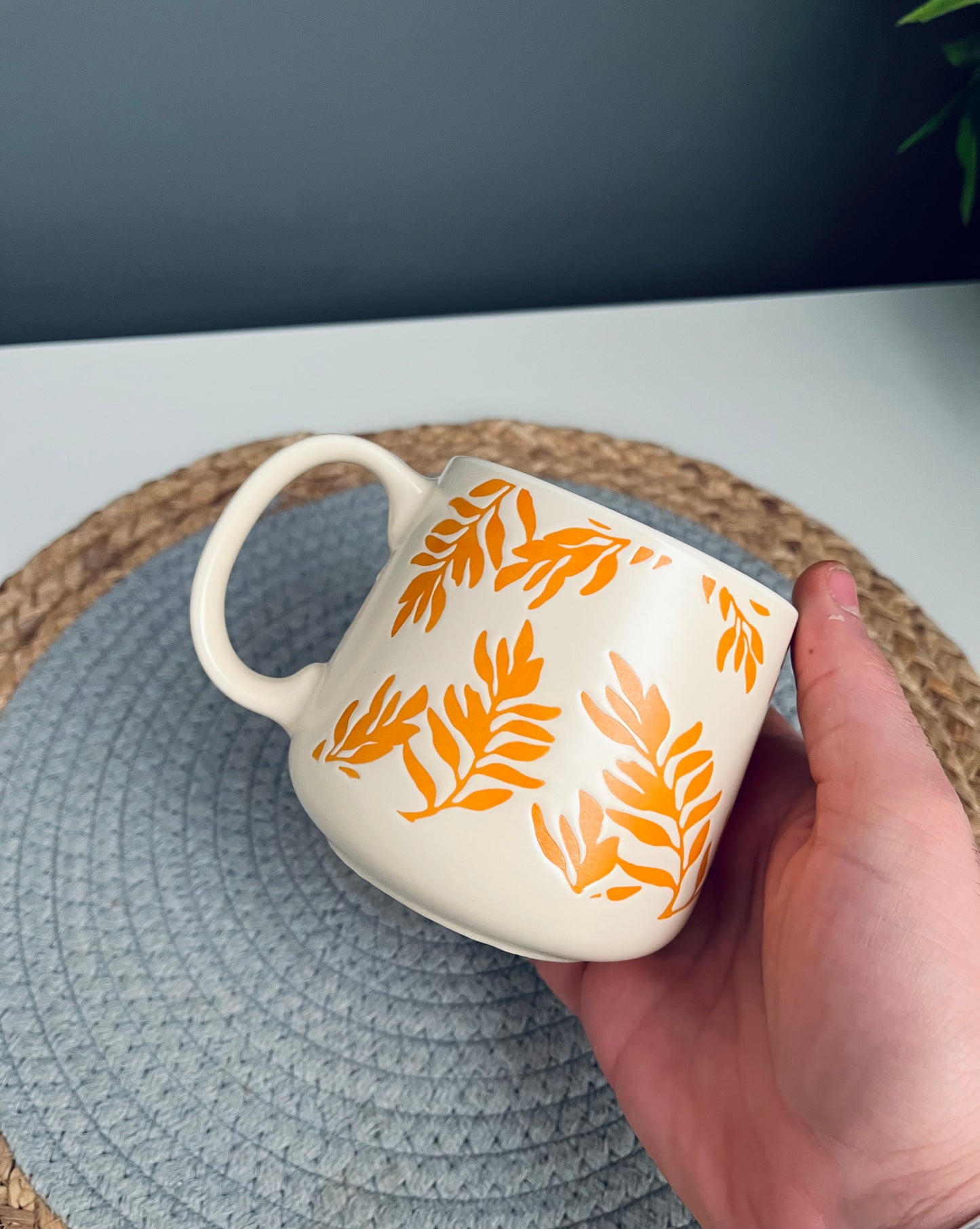 Porcelain mug (orange )pattern (code476)