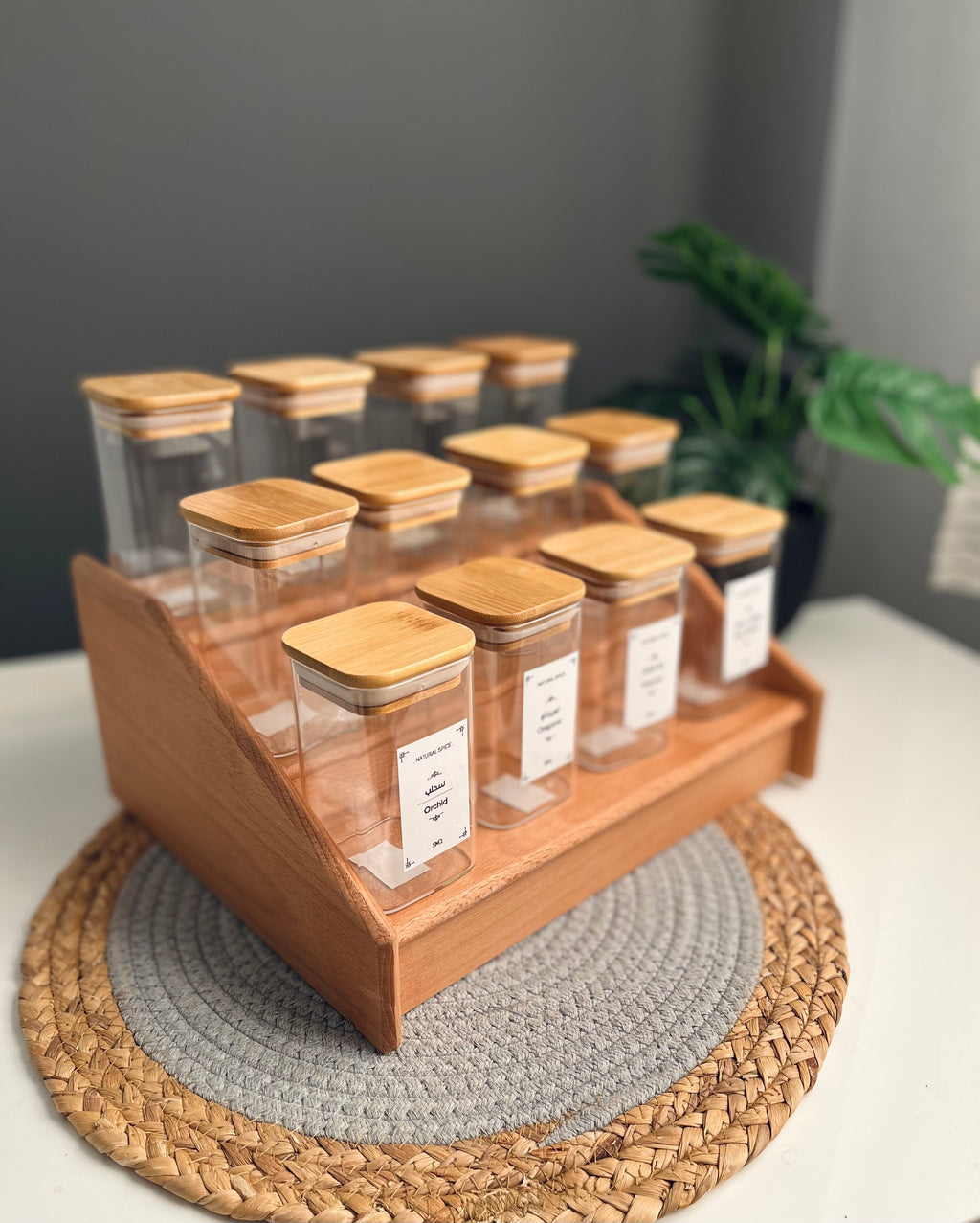 Set of 12 (square)glass jars with zaan stairs 250ml