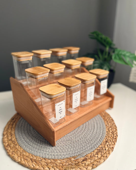 Set of 12 (square)glass jars with zaan stairs 250ml