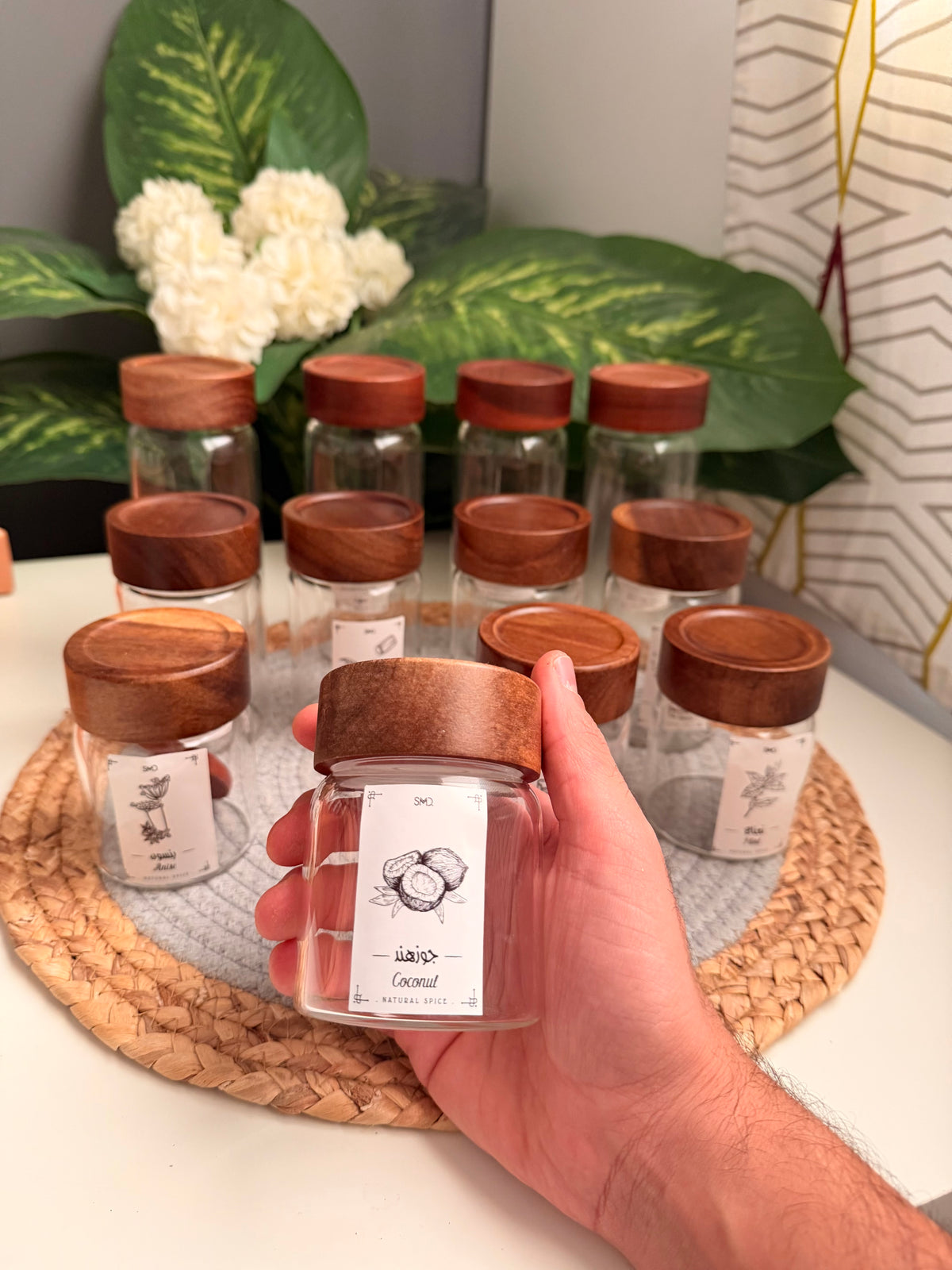 Set of 12 glass jars (غامق)(different sizes)c224/c315/c316
