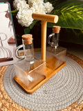Set of 2 oil bottles +holder (code418)