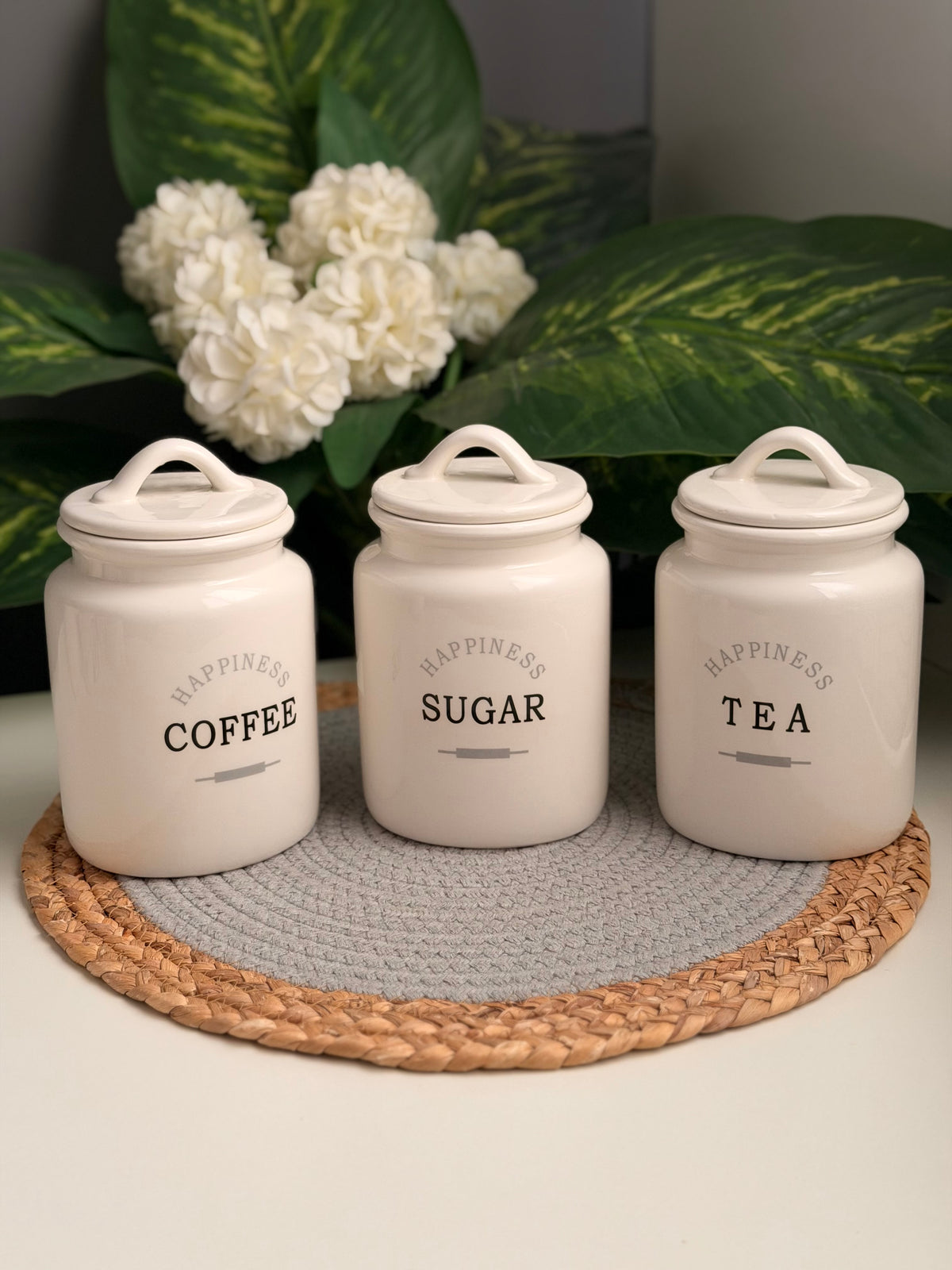 Set of 3 Porcelain Jars (coffee-Sugar-Tea)(code89)
