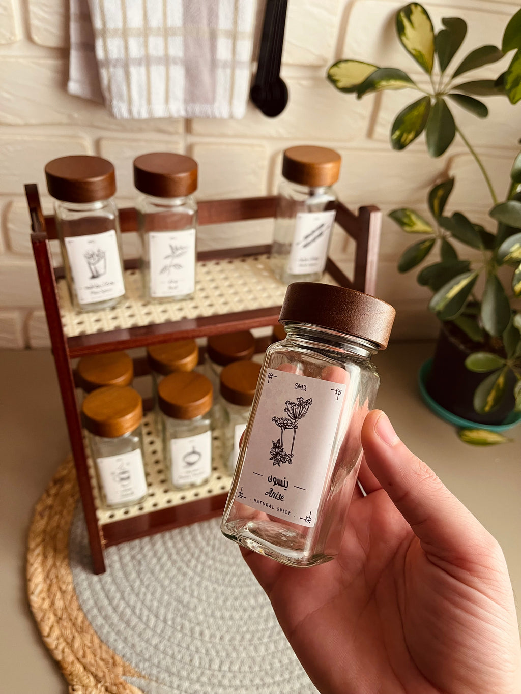 Set of 12 glass jars 150ml with stand(غامق)