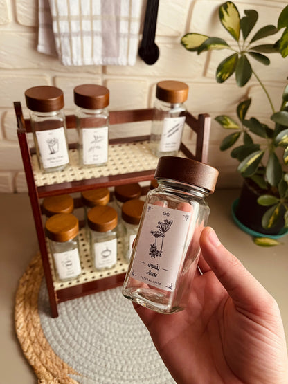 Set of 12 glass jars with stand(غامق)