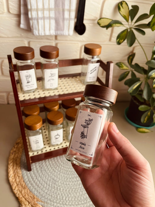 Set of 12 glass jars 150ml with stand(غامق)