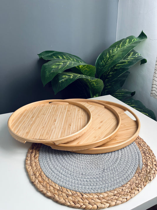 Set of 3 bamboo trays (مدور  جديد)